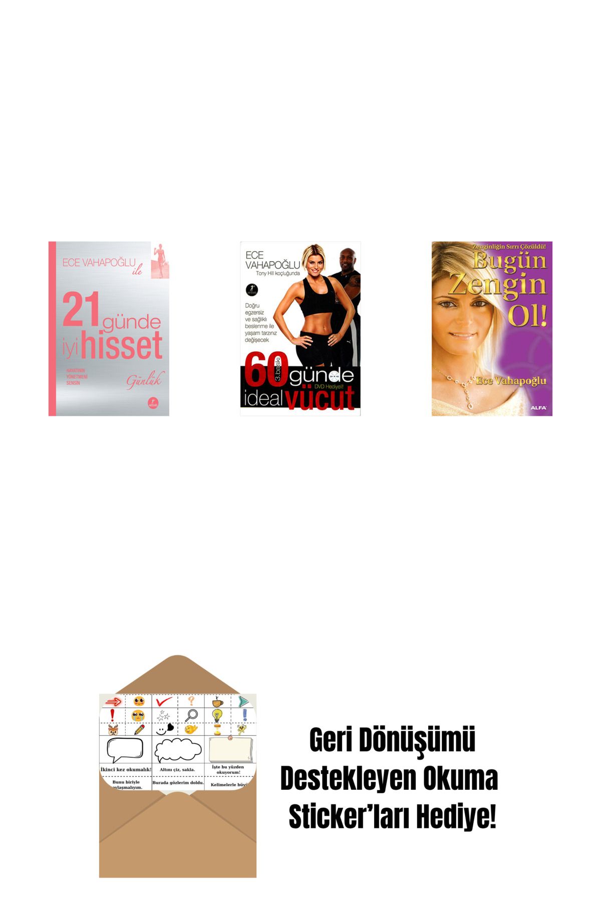 Alfa Yayınları 21 Günde İyi Hisset (Günlük) + 60 Günde İdeal Vücut + Bugün Zengin Ol ! + Okuma Sticker'ları