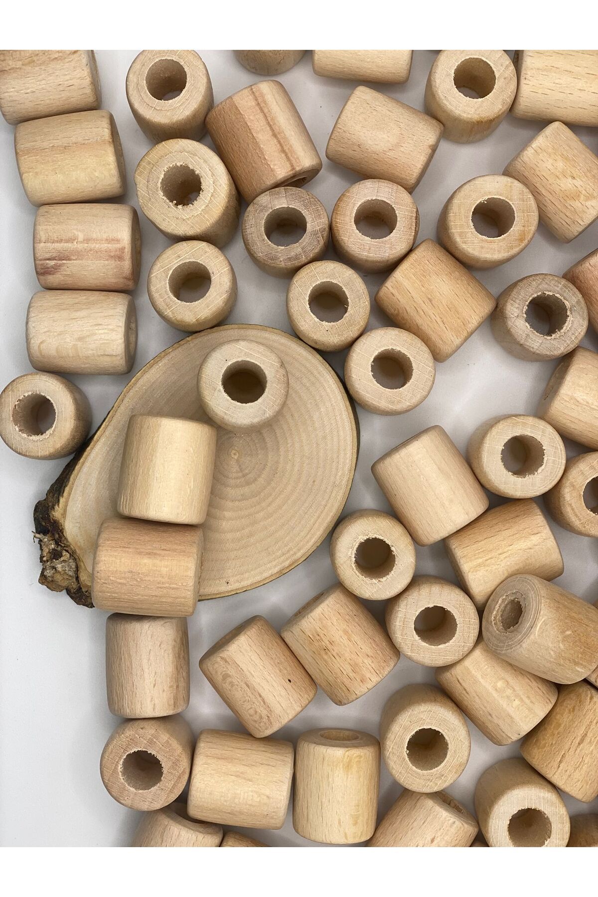 Fiolimore 20x24 mm Silindir 12 Adet Doğal Ahşap Boncuk Delik Çapı 10 mm Makrome Çanta Aksesuar Tasarım Boncuğu