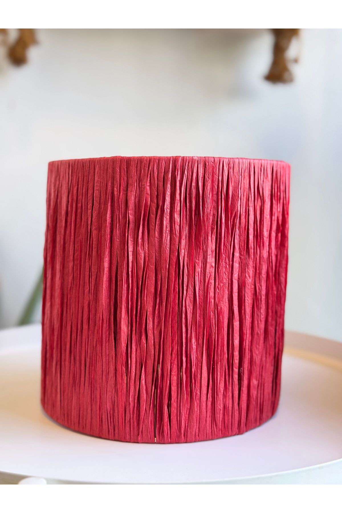 Candlebeedesign Kırmızı Kağıt İp Örme Abajur Başlık 20'lik