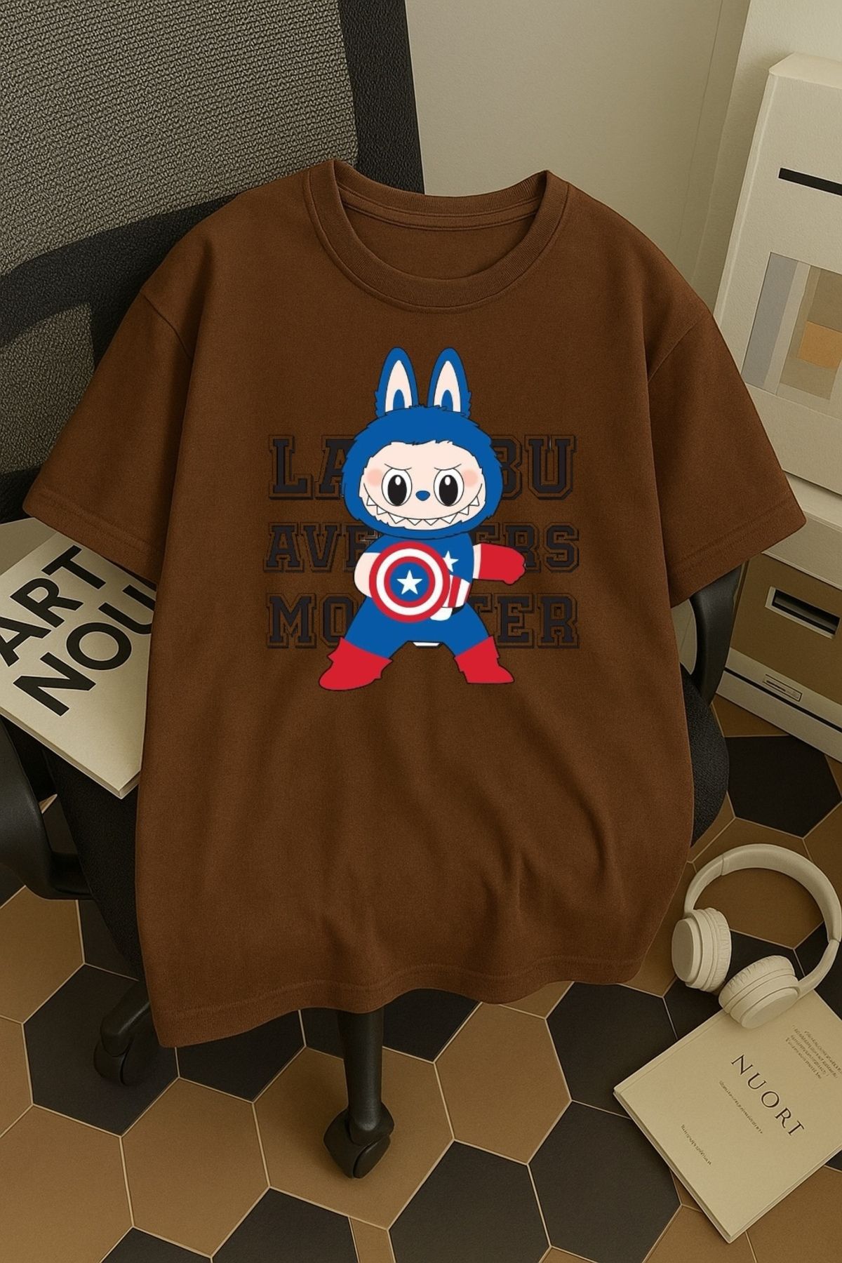 SOHR Unisex Erkek/Kadın Kaptan Amerika Labubu Renkli Baskılı Oversize Pamuklu T-Shirt