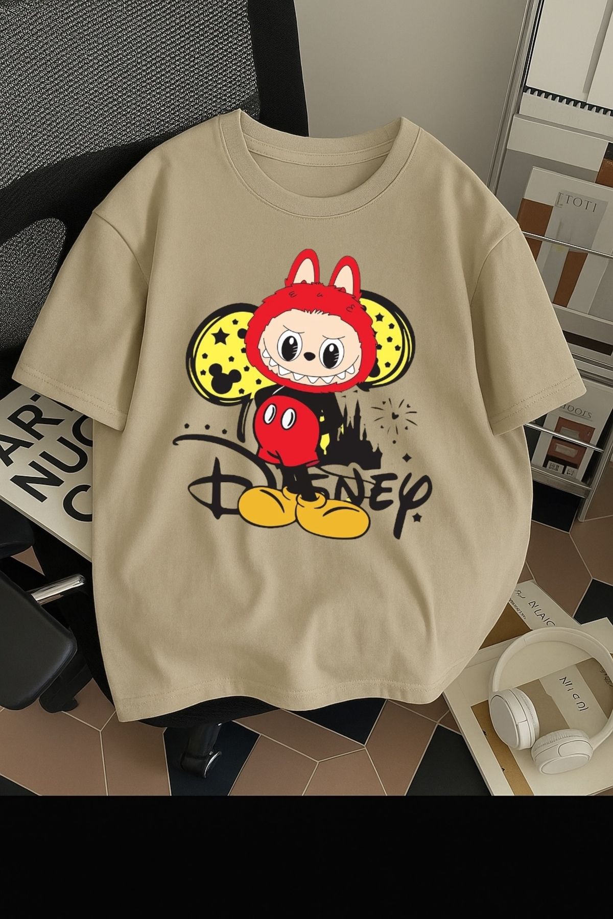 SOHR Unisex Erkek/Kadın Mickey Labubu Renkli Baskılı Oversize Pamuklu T-Shirt