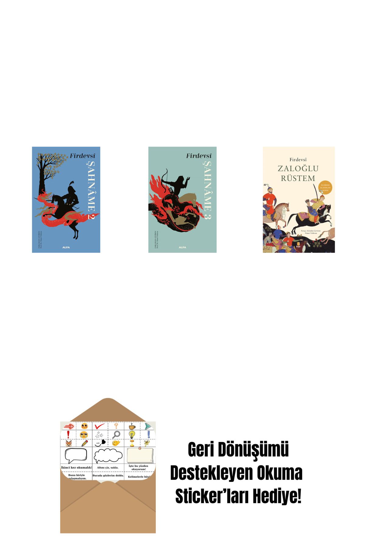 Alfa Yayınları Şahnâme 2 (Ciltli) + Şahnâme 3 + Zaloğlu Rüstem + Okuma Sticker'ları