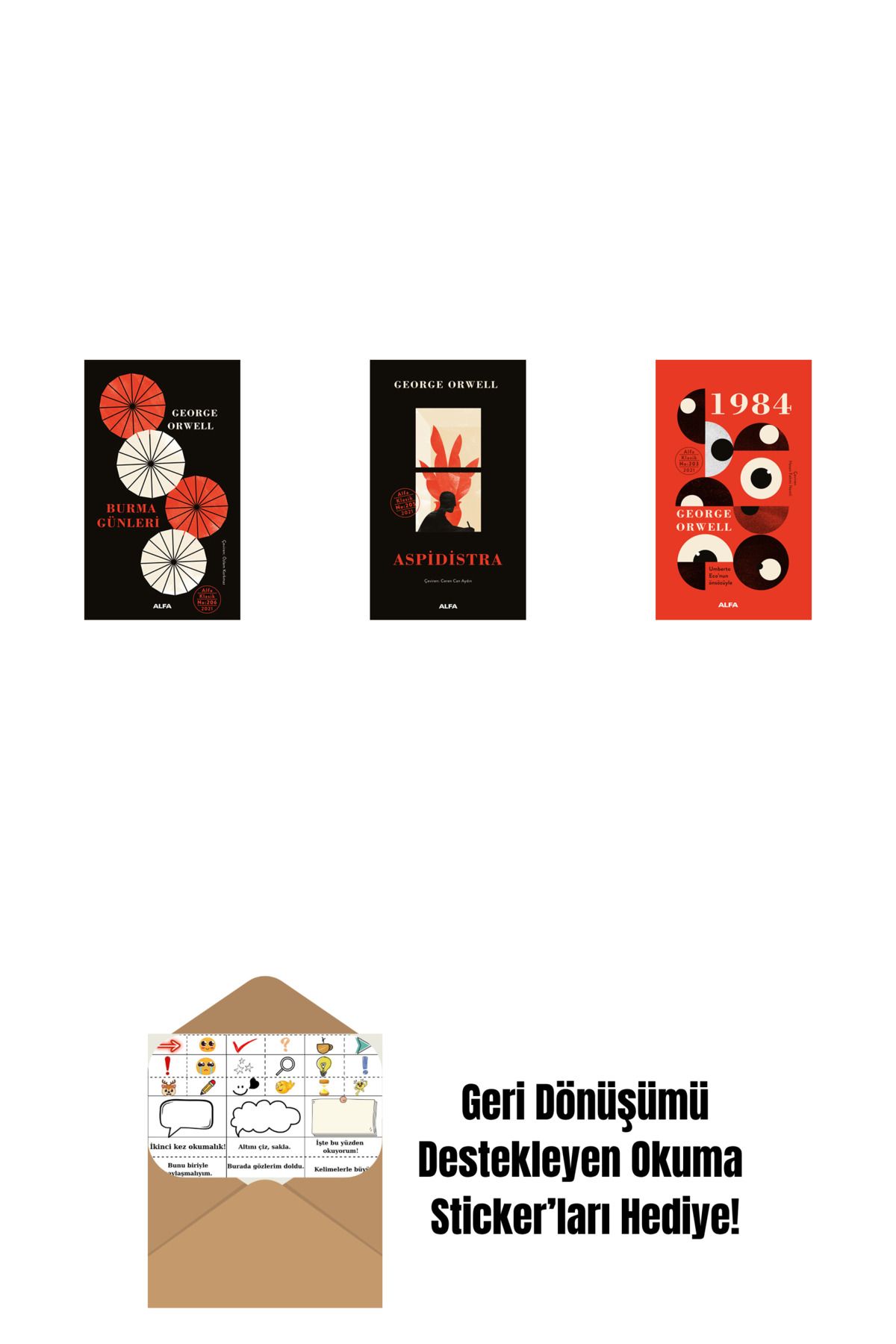 Alfa Yayınları Burma Günleri (Ciltli) + Aspidistra (Ciltli) + 1984 (Ciltli) + Okuma Sticker'ları