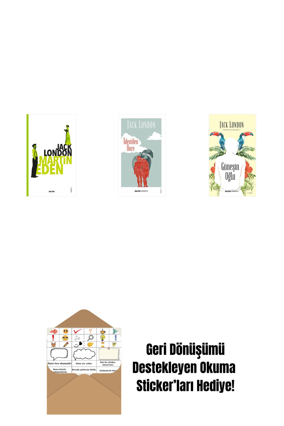 Alfa Yayınları Martin Eden + Âdem'den Önce + Güneşin Oğlu + Okuma Sticker'ları