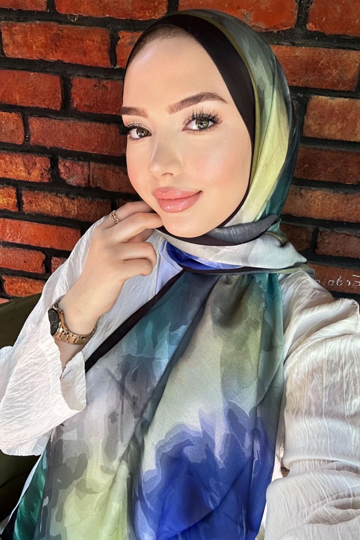 Modaselvim Boyama Desenli Soft Şal Serisi 706ART1138 Saks&Siyah