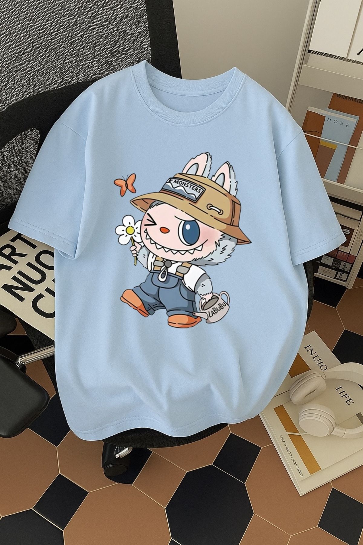 SOHR Unisex Erkek/Kadın Labubu Renkli Baskılı Oversize Pamuklu T-Shirt