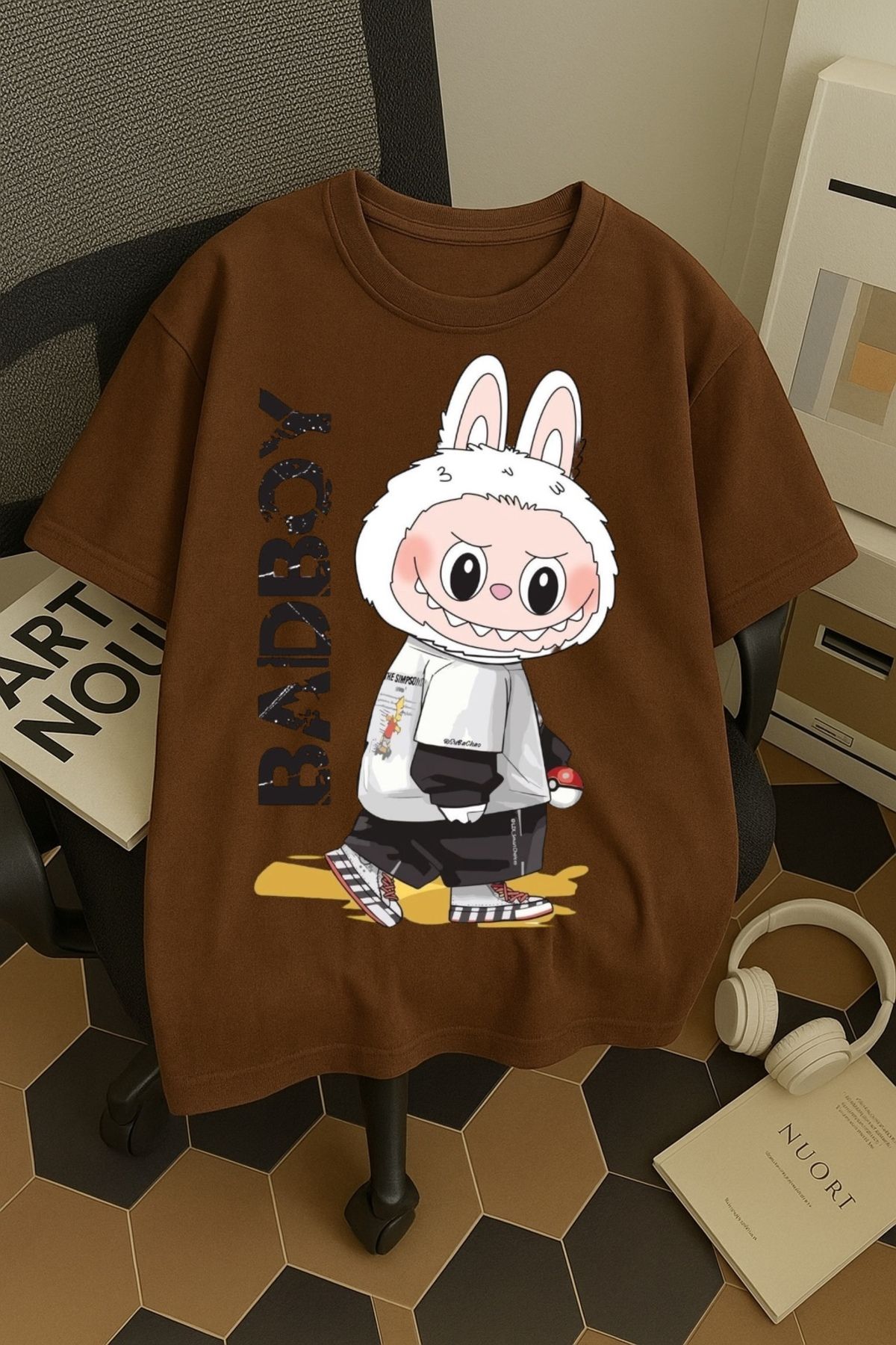SOHR Unisex Erkek/Kadın Labubu BadBoy Renkli Baskılı Oversize Pamuklu T-Shirt