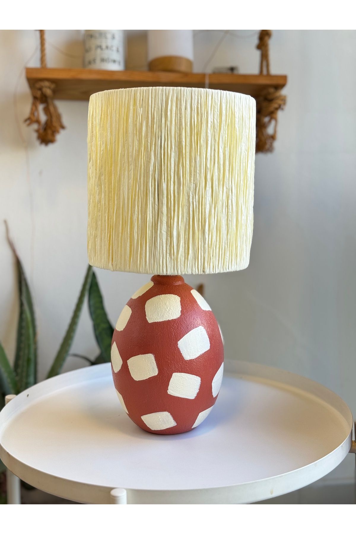 Candlebeedesign Krem Başlıklı Kiremit Rengi Seramik Abajur