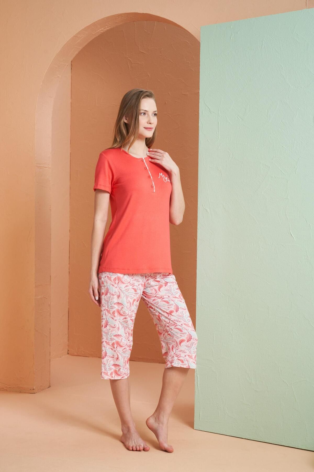 PJS Kadın Pembe Kapri Pijama Takım 27051