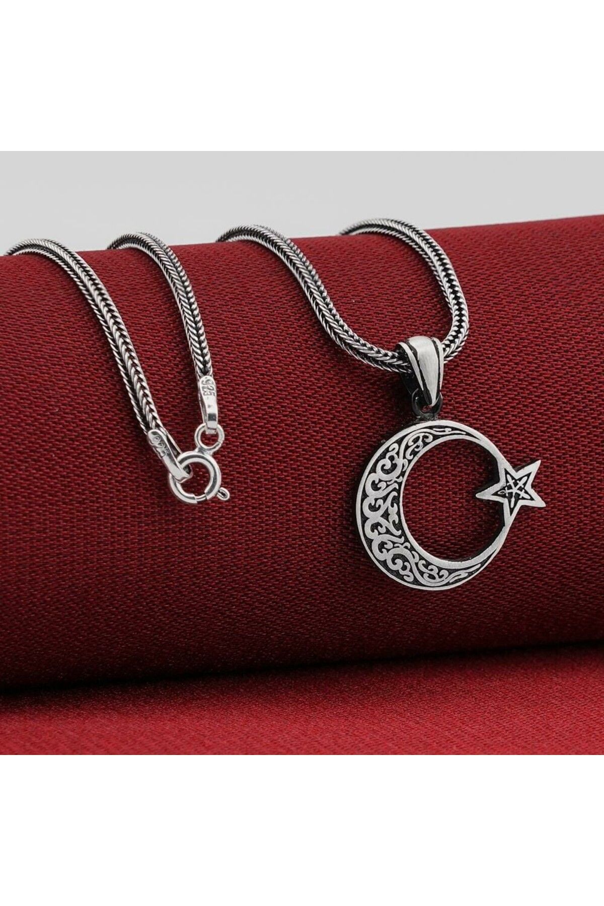 shop Ay Yıldız Tasarımlı 925 Ayar Gümüş Erkek Kolye