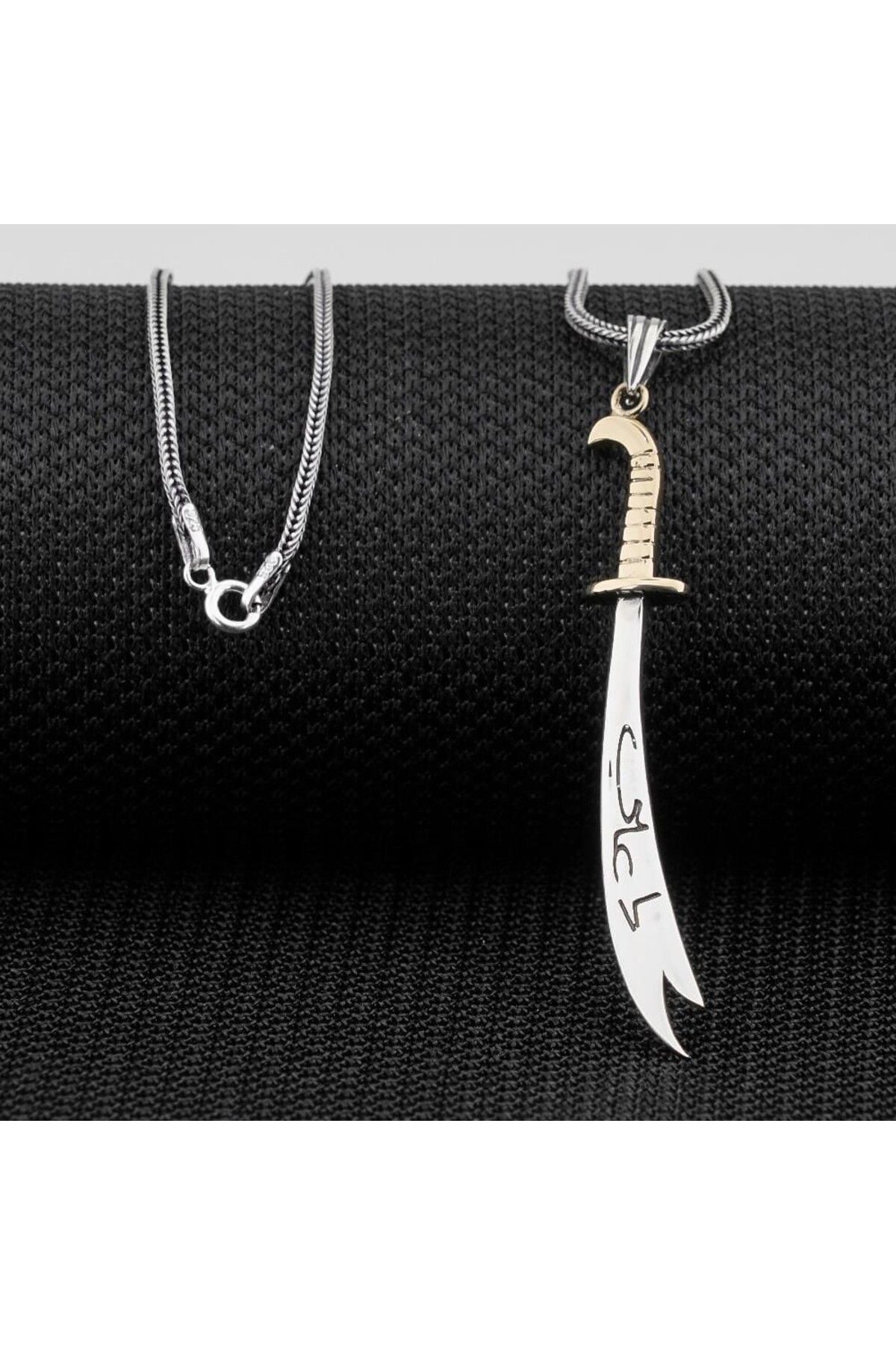 shop Türkçe Ve Arapça Ali Yazılı Zulfikar 925 Ayar Gümüş Erkek Kolye