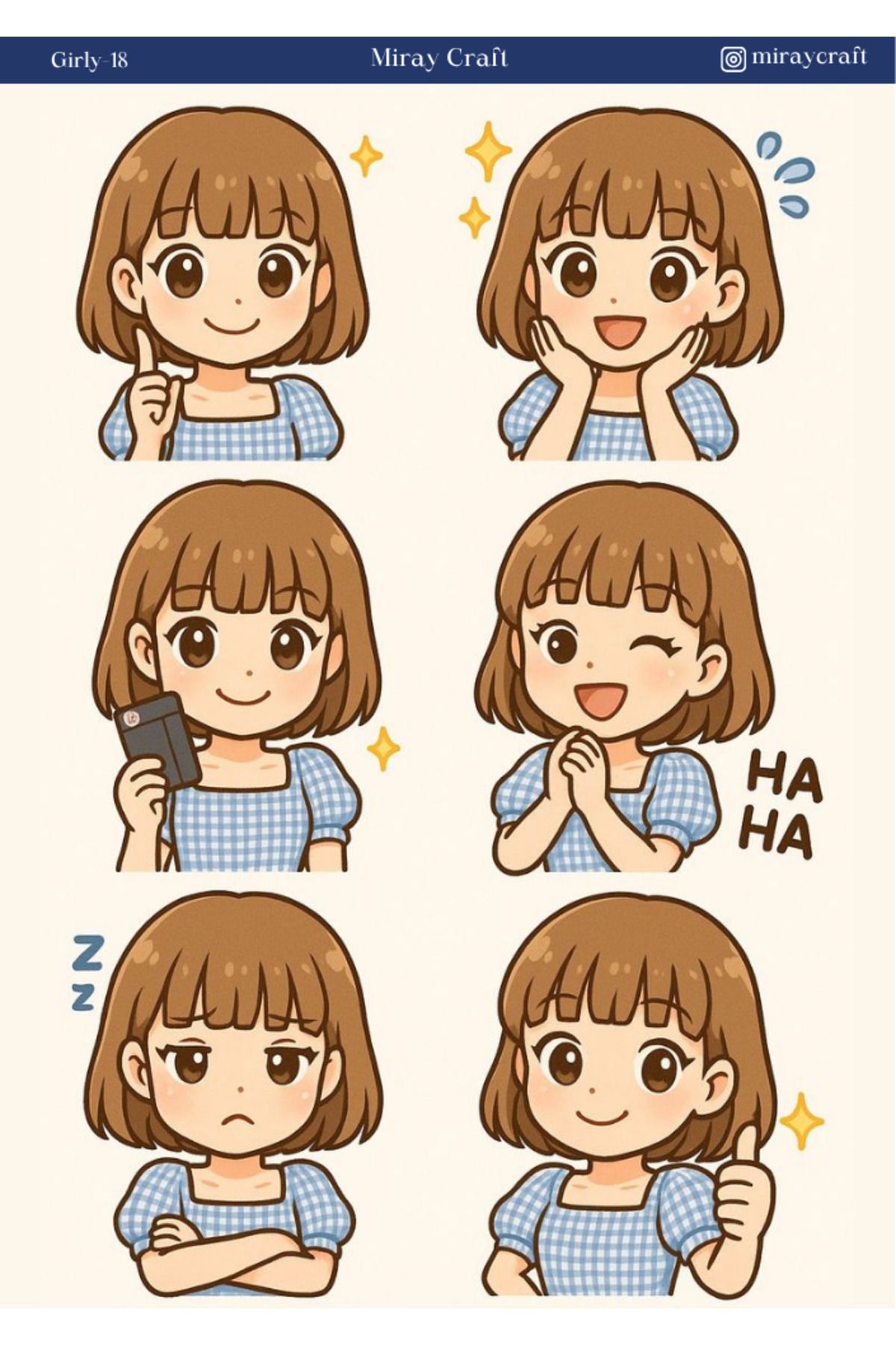 MirayDesign 1 Adet Girl Temalı Anime İllüstrasyon Sticker (12x17 cm) Bullet Journal, Scrapbook, Ajanda İçin