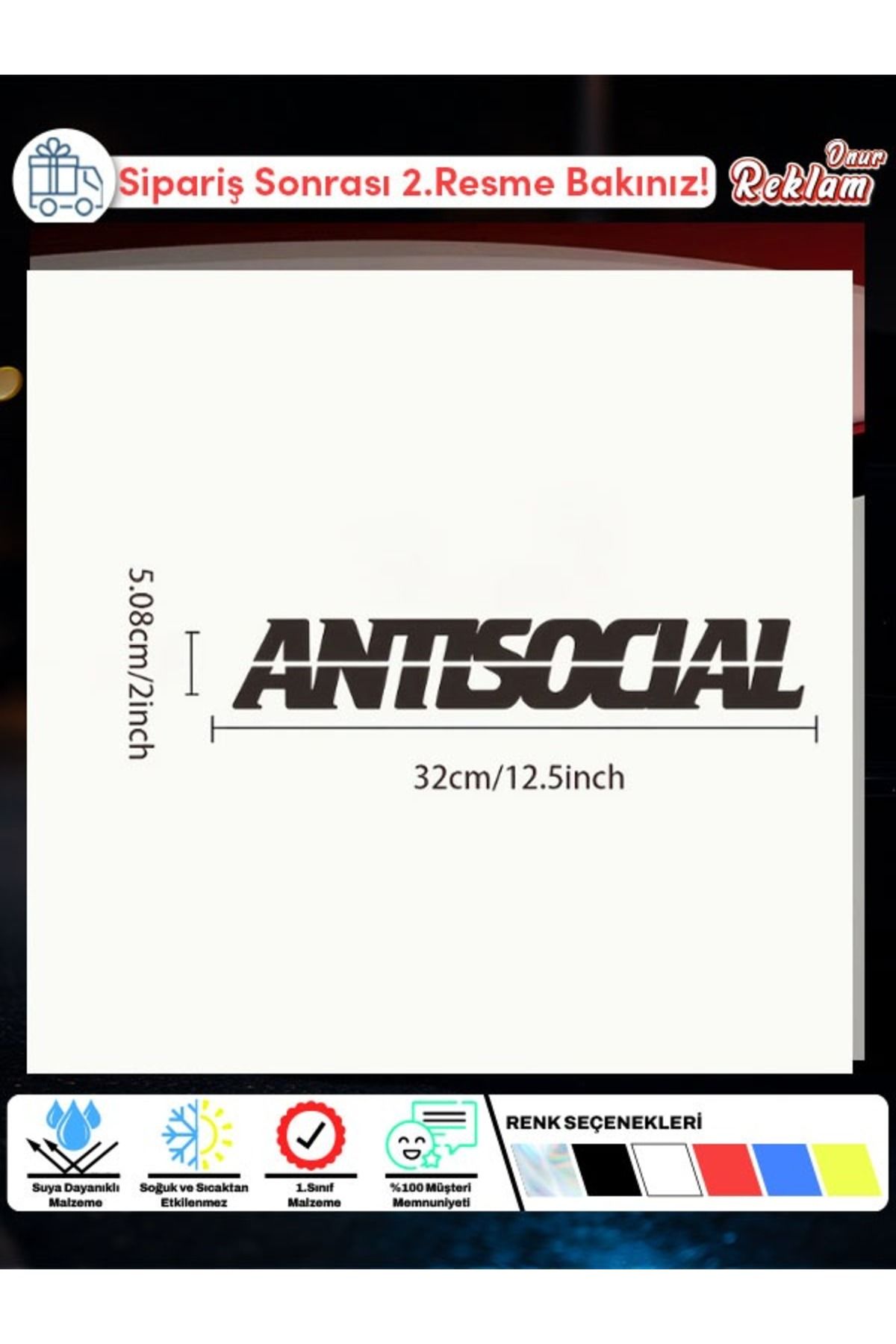 Onur Reklam ANTISOCIAL Yazılı Araç & Laptop Stickerı – Suya Dayanıklı 15x22 cm