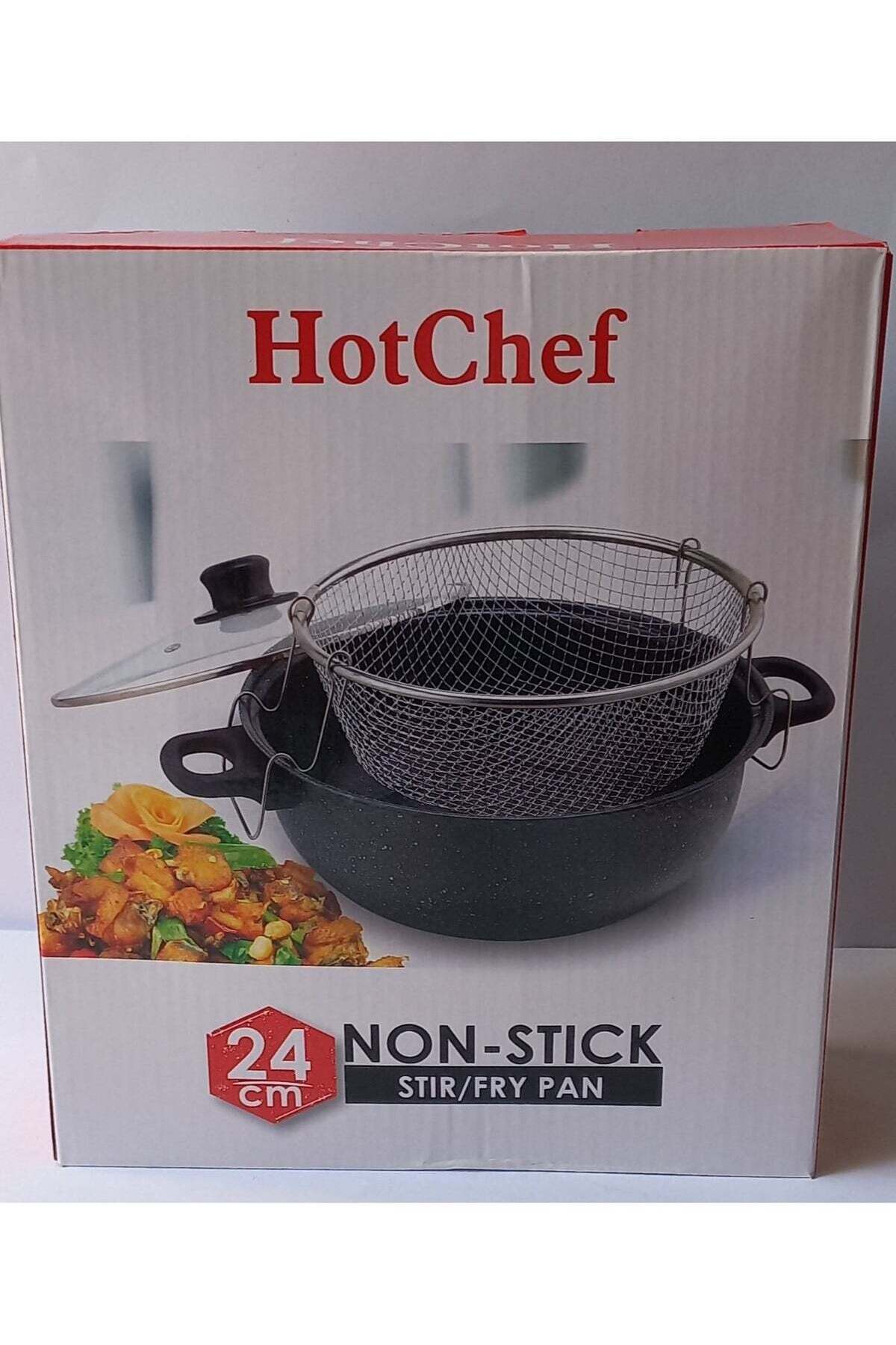 مقلاة عميقة غير لاصقة 24 سم مع غطاء زجاجي تعمل بالحث