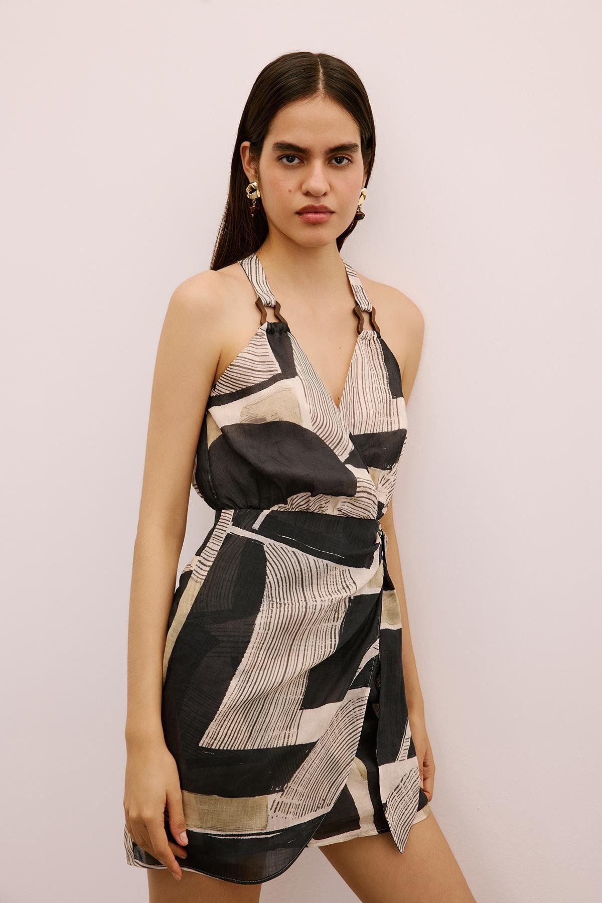 Rue Studio Anvelop Mini Kruvaze Siyah Elbise