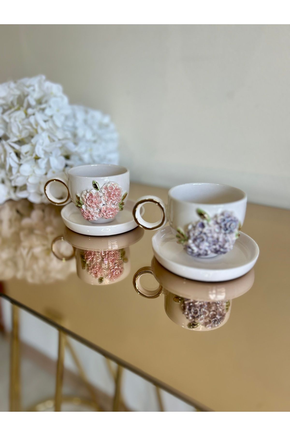 vanilya accessory 2’Li ortanca el yapımı double Türk kahvesi fincanı