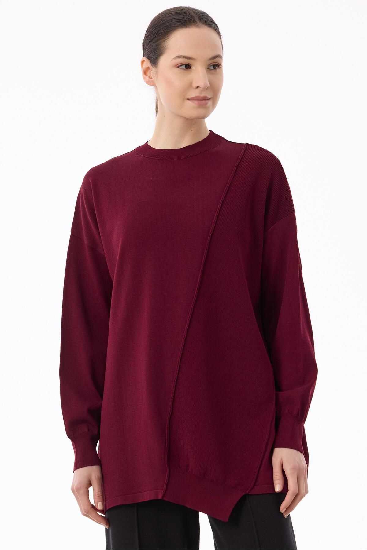 Tığ Triko Örgü Detaylı Rayon Tunik BORDO