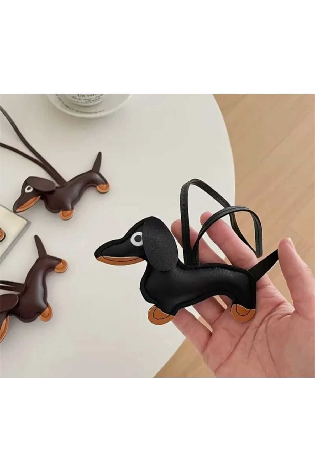 TanLight SİYAH KAHVERENGİ ÇİZGİ FİLM DACHSHUND KÖPEK BÜYÜSÜ ÇANTA CHARMI