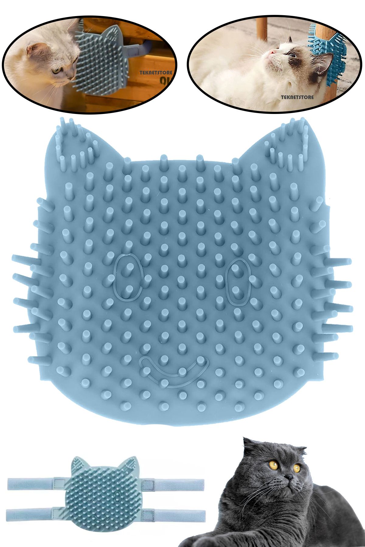 TEKNETSTORE Kedi Tüy Toplama Tarağı Yumuşak Silikon Sabitlenebilir Kedi Nanesi Kokulu Fırça