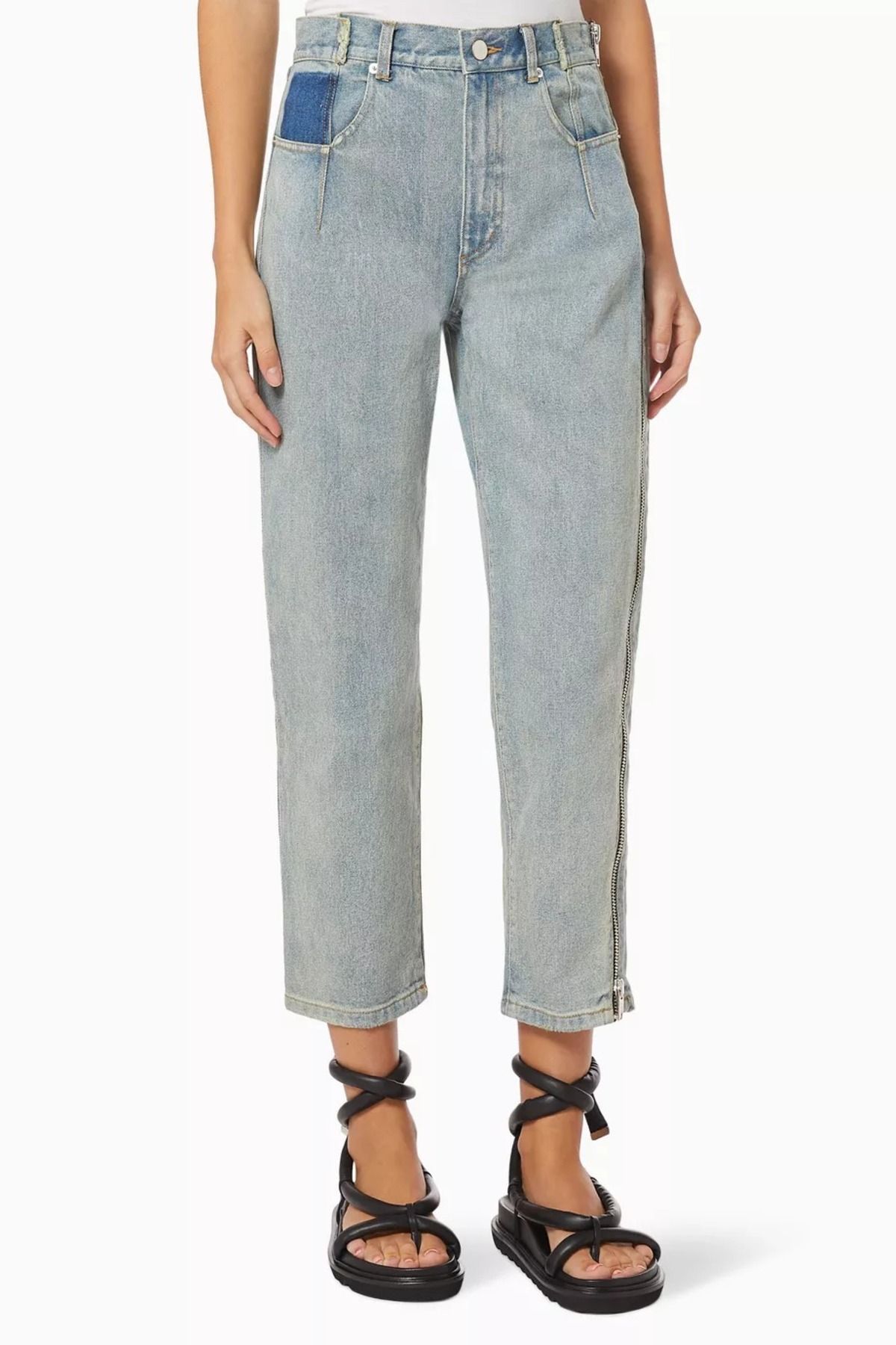 3.1 Phillip Lim Fermuar Detaylı Denim Pantolon Düz Kesim, Orta Bel ve %100 Pamuk Şıklık