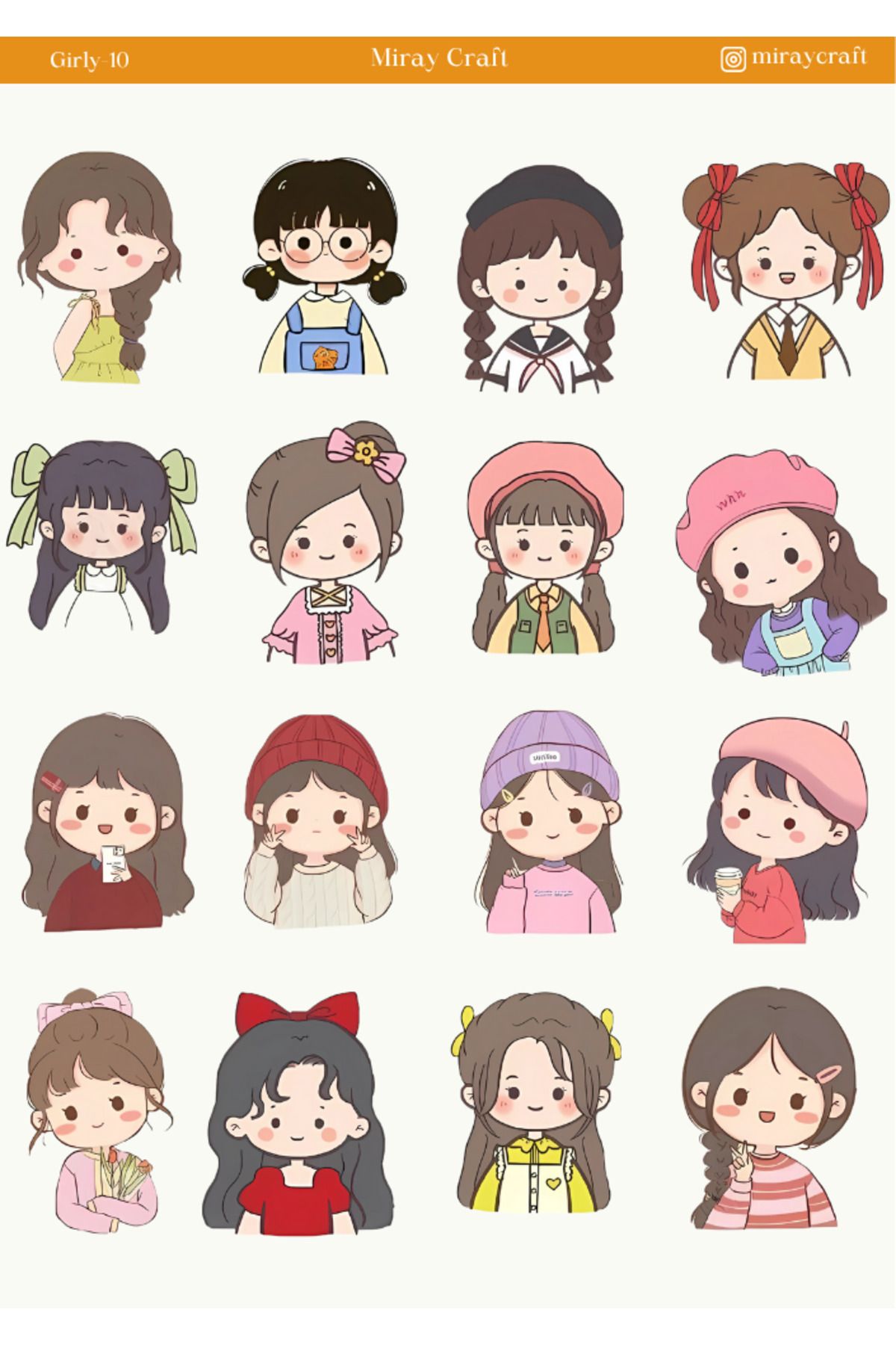 MirayDesign 1 Adet Girl Temalı Anime İllüstrasyon Sticker (12x17 cm) Bullet Journal, Scrapbook, Ajanda İçin