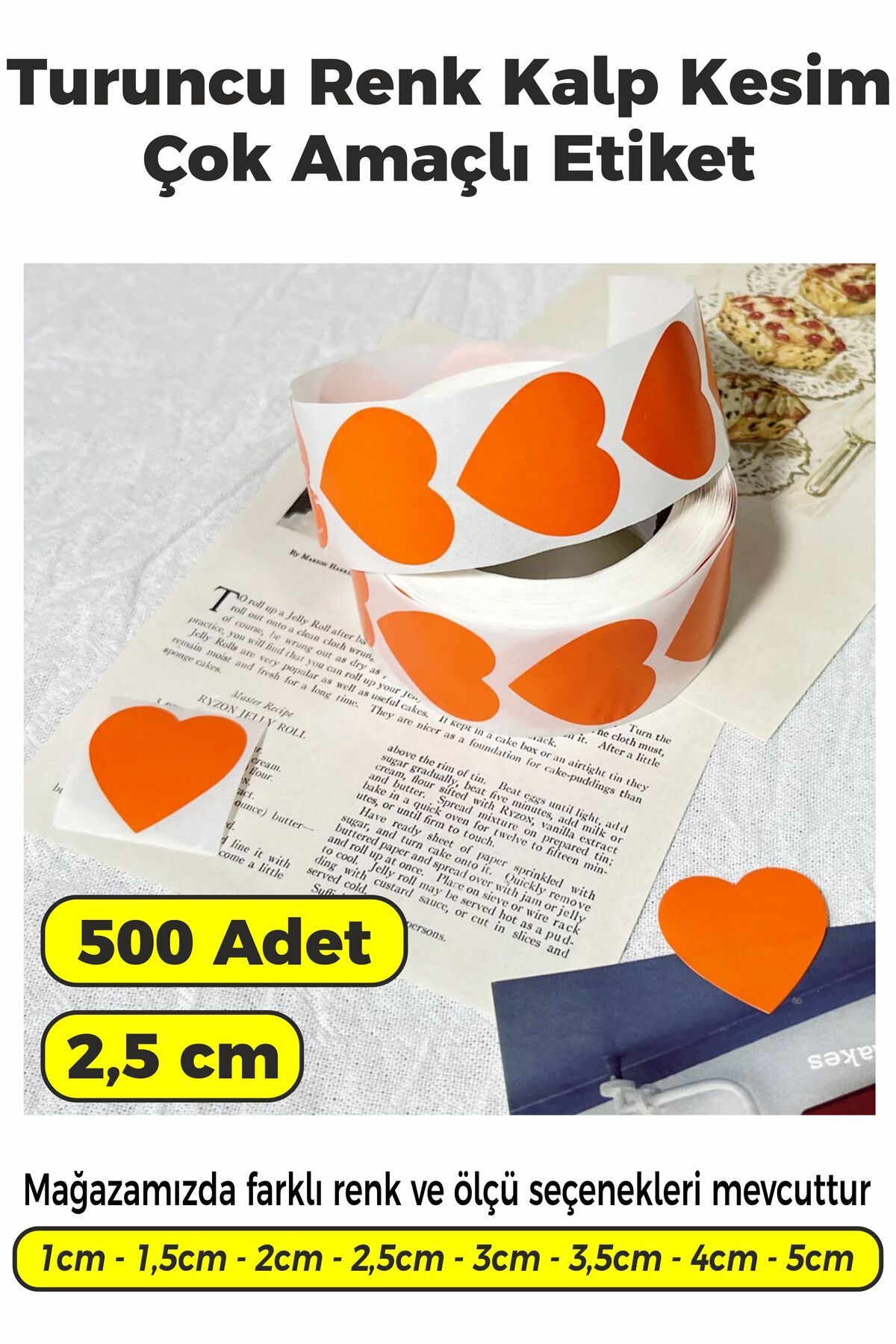 SB store Turuncu Renk Kalp Kesim Çok Amaçlı Etiket 2,5cm 500 Adet