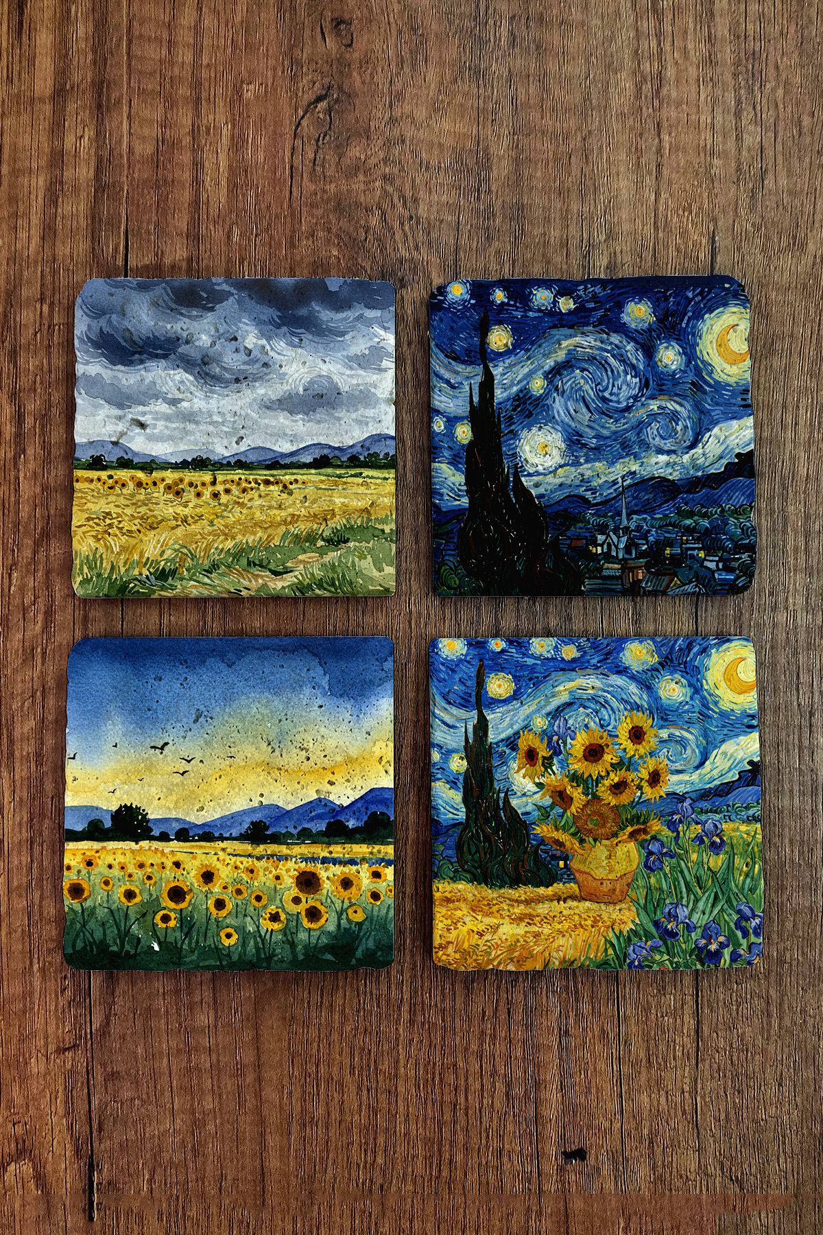 Begoloni Stone Decor Doğal Taş Bardak Altlığı - Van Gogh AI Eserleri Baskılı 10x10cm Yapay Zeka Stone Coasters 482