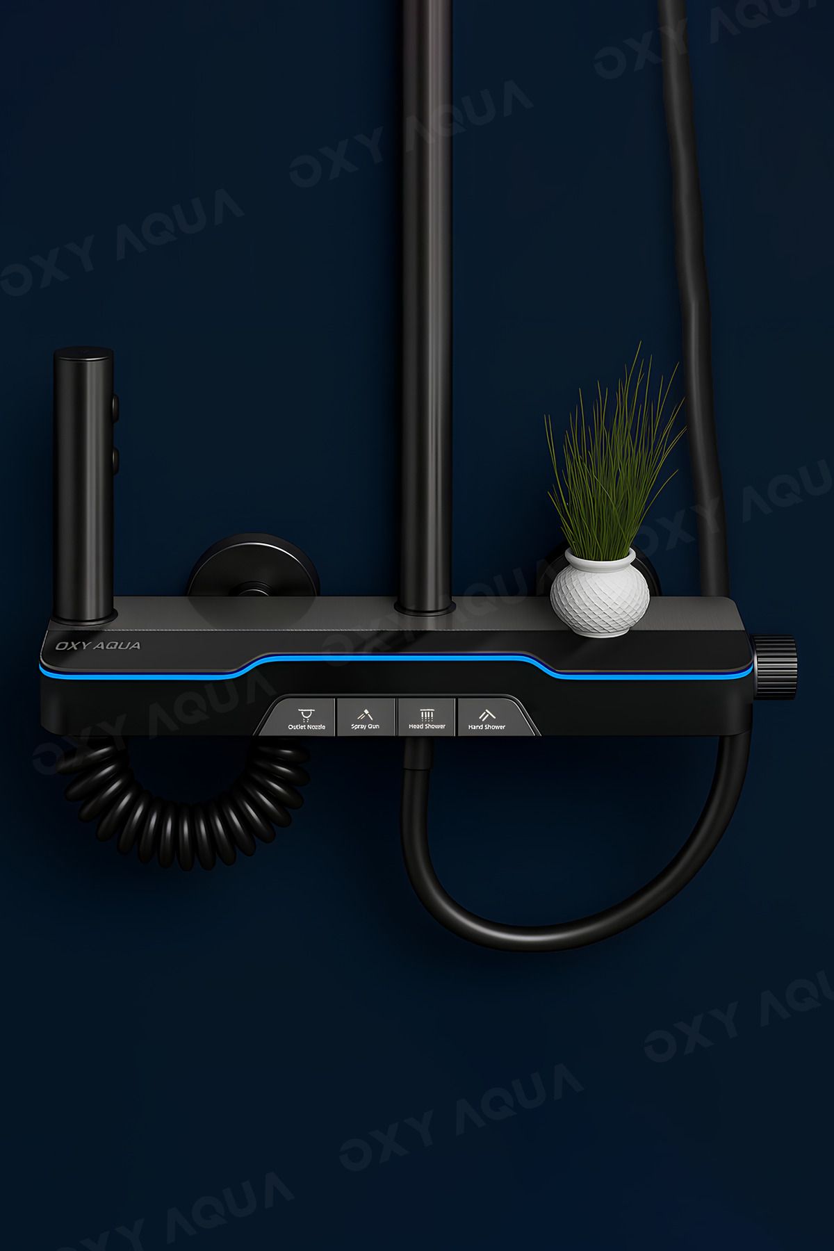 OXYAQUA Otto Dijital Led Göstergeli Piyano Tuşlu Termostatik Banyo Batarya Duş Seti - Tepe Duş Seti
