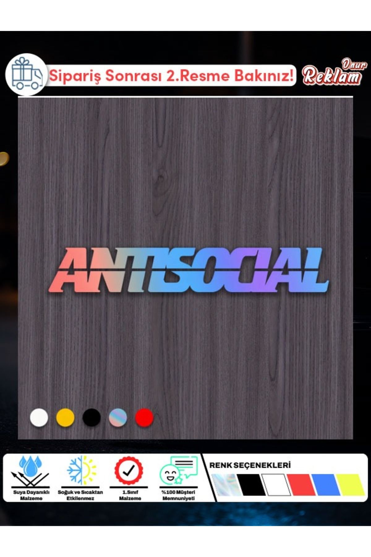 Onur Reklam ANTISOCIAL Yazılı Araç & Laptop Stickerı – Suya Dayanıklı 15x22 cm