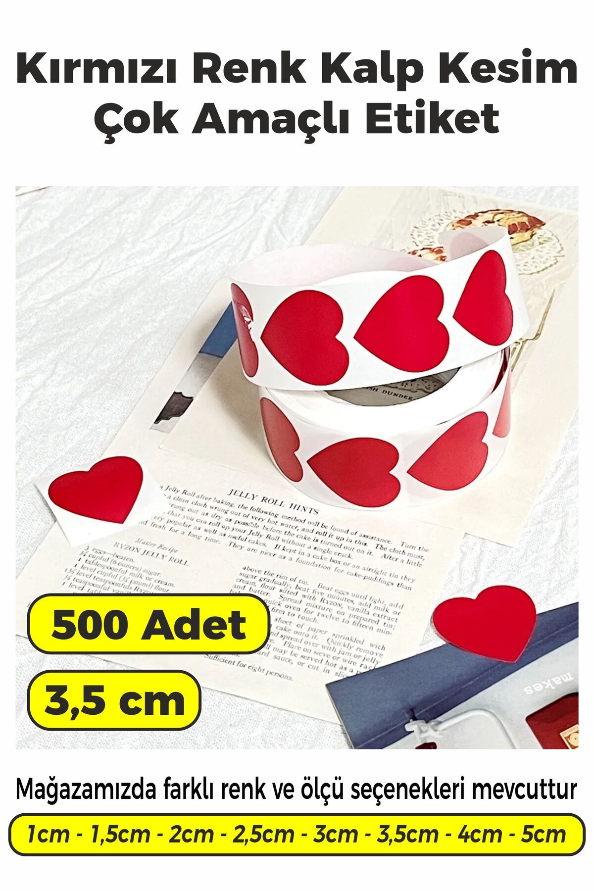 SB store Kırmızı Renk Kalp Kesim Çok Amaçlı Etiket 3,5cm 500 Adet
