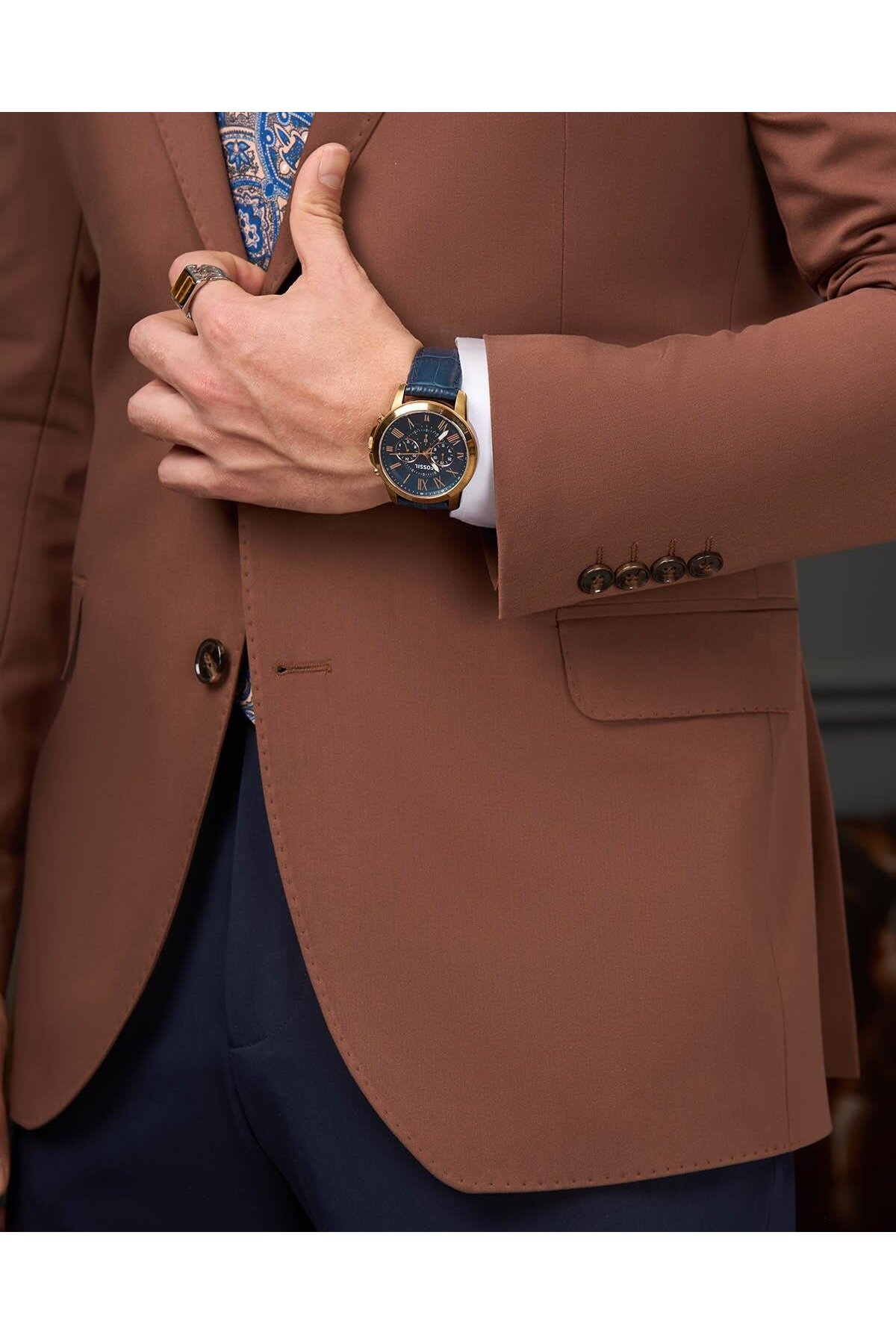 TerziAdemAltun İtalyan stil slim fit kombin takım elbise kiremit T13929 görsel 7