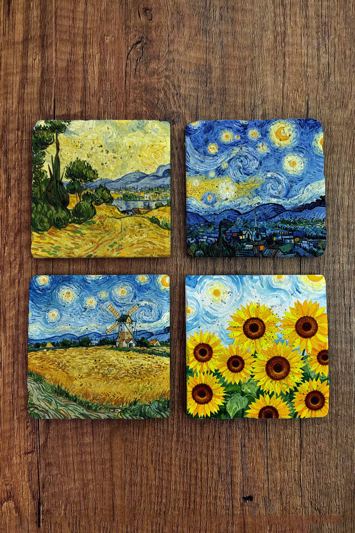 Begoloni Stone Decor Doğal Taş Bardak Altlığı - Van Gogh AI Eserleri Baskılı 10x10cm Yapay Zeka Stone Coasters 485