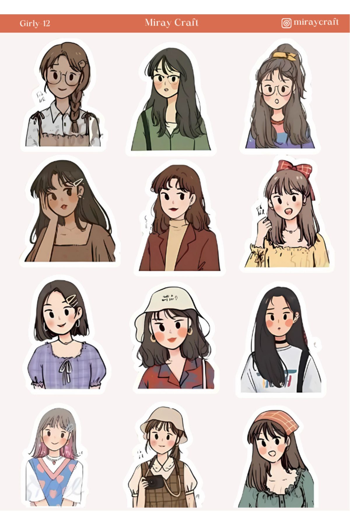 MirayDesign 1 Adet Girl Temalı Anime İllüstrasyon Sticker (12x17 cm) Bullet Journal, Scrapbook, Ajanda İçin