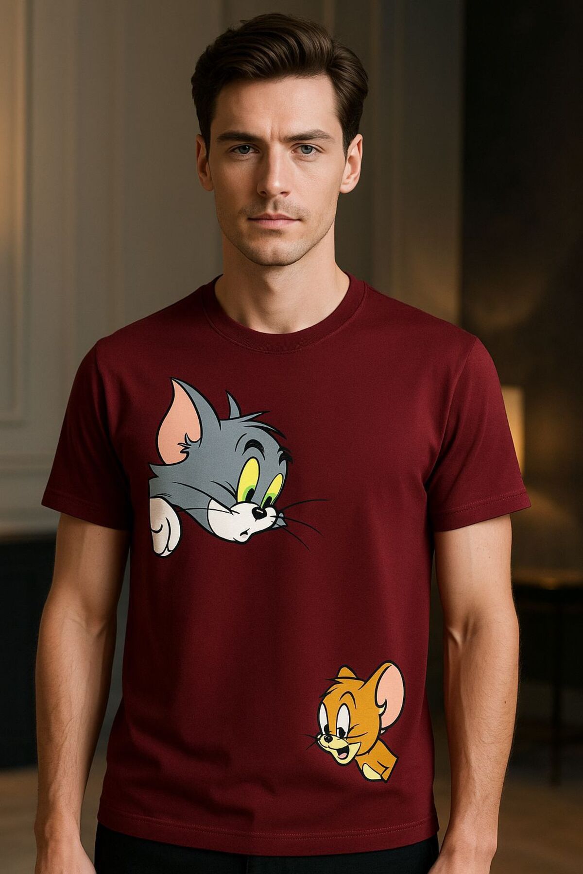 ELZE MODA A KALİTE PREMİUM TOM VE JERRY BASKILI OVERSİZE T-SHİRT