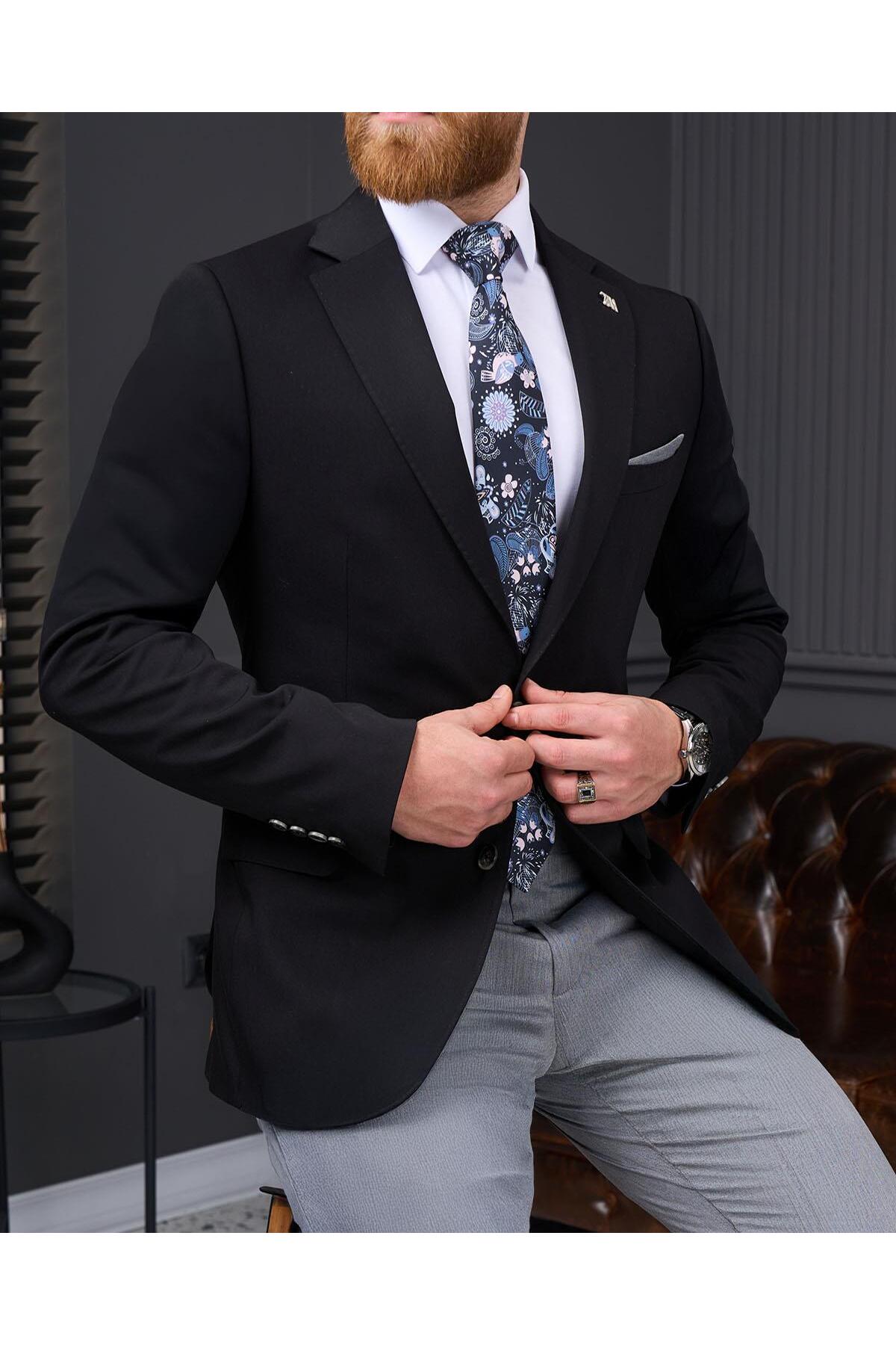 TerziAdemAltun İtalyan stil slim fit kombin takım elbise siyah T13924 görsel 3