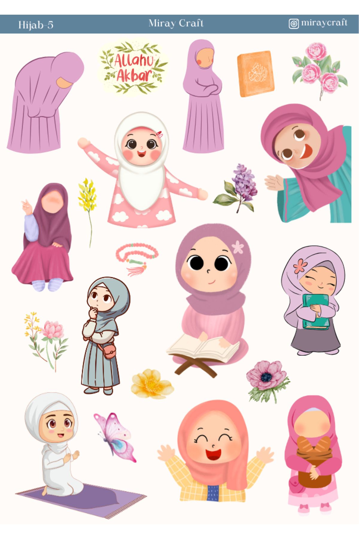 MirayDesign 1 Adet Tesettür Temalı Sticker (12x17 cm) Bullet Journal, Scrapbook, Ajanda İçin