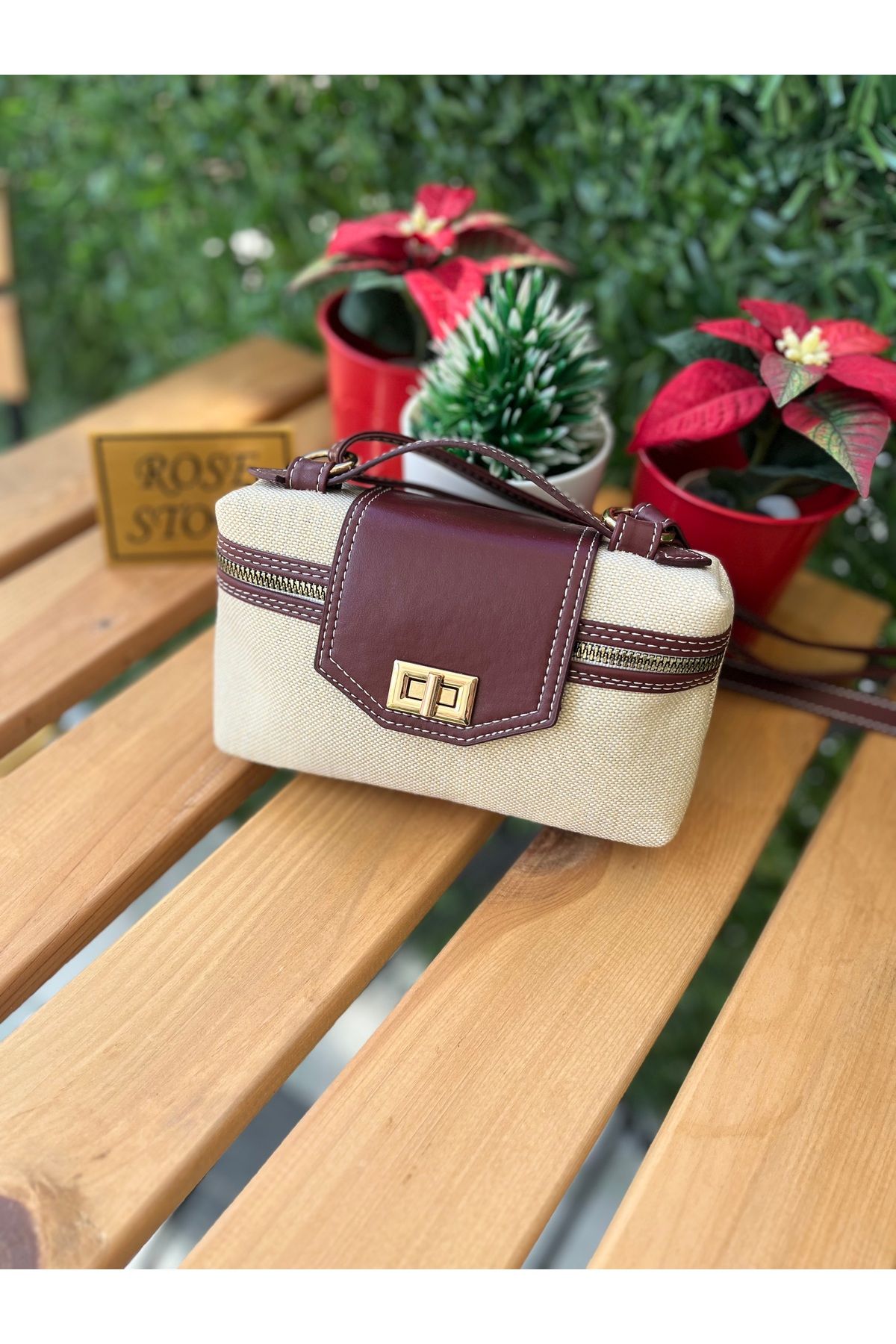 FirstRoseStore Bordo Hasır Çapraz Çanta