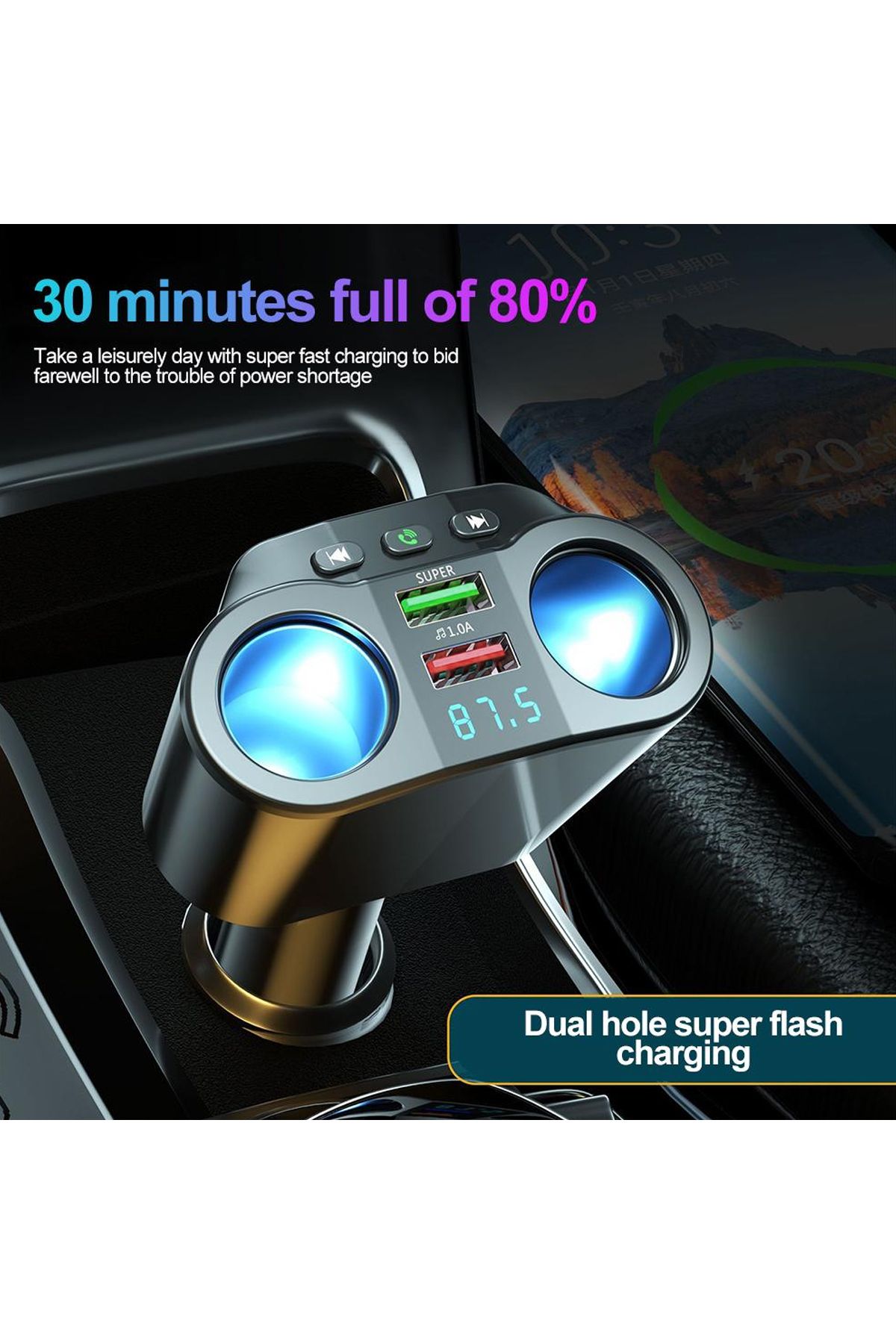 Generic-Maketop MK CR-G870 Car MP3 Player Bluetooth FM Transmitter with Dual USB Fast Charging 3.1A 4