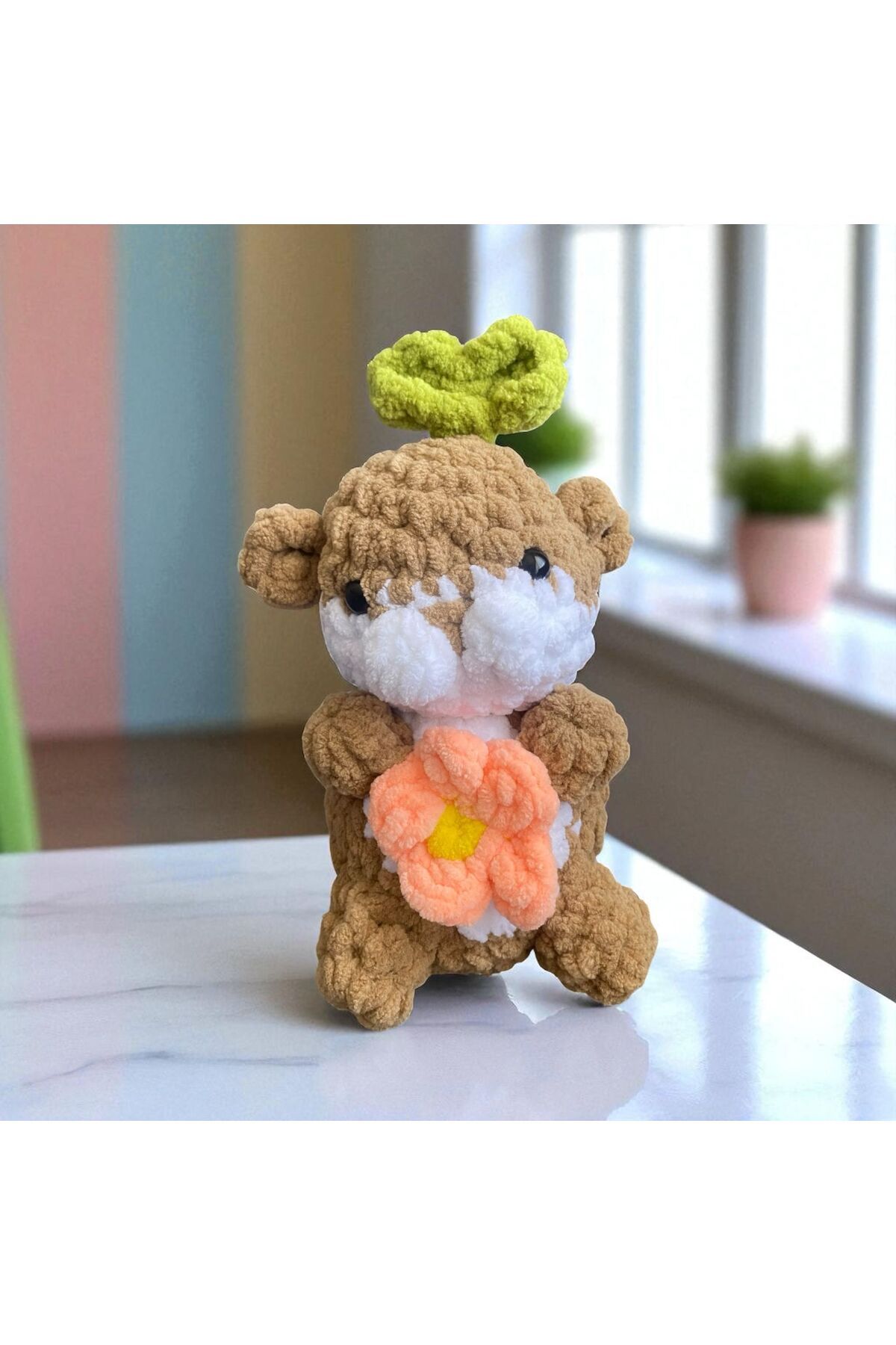 AYDA STORE Sevimli Sincap Çiçek Detaylı Peluş Oyuncak (15 CM)