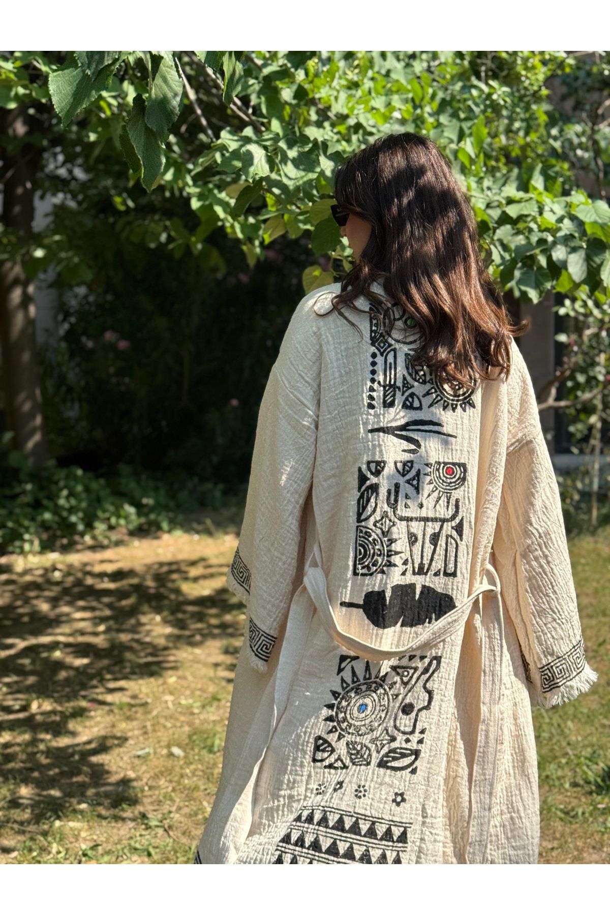 Hayat Ağacı Atölyesi “Mayra” El Baskısı Müslin Kimono Plaj Elbisesi