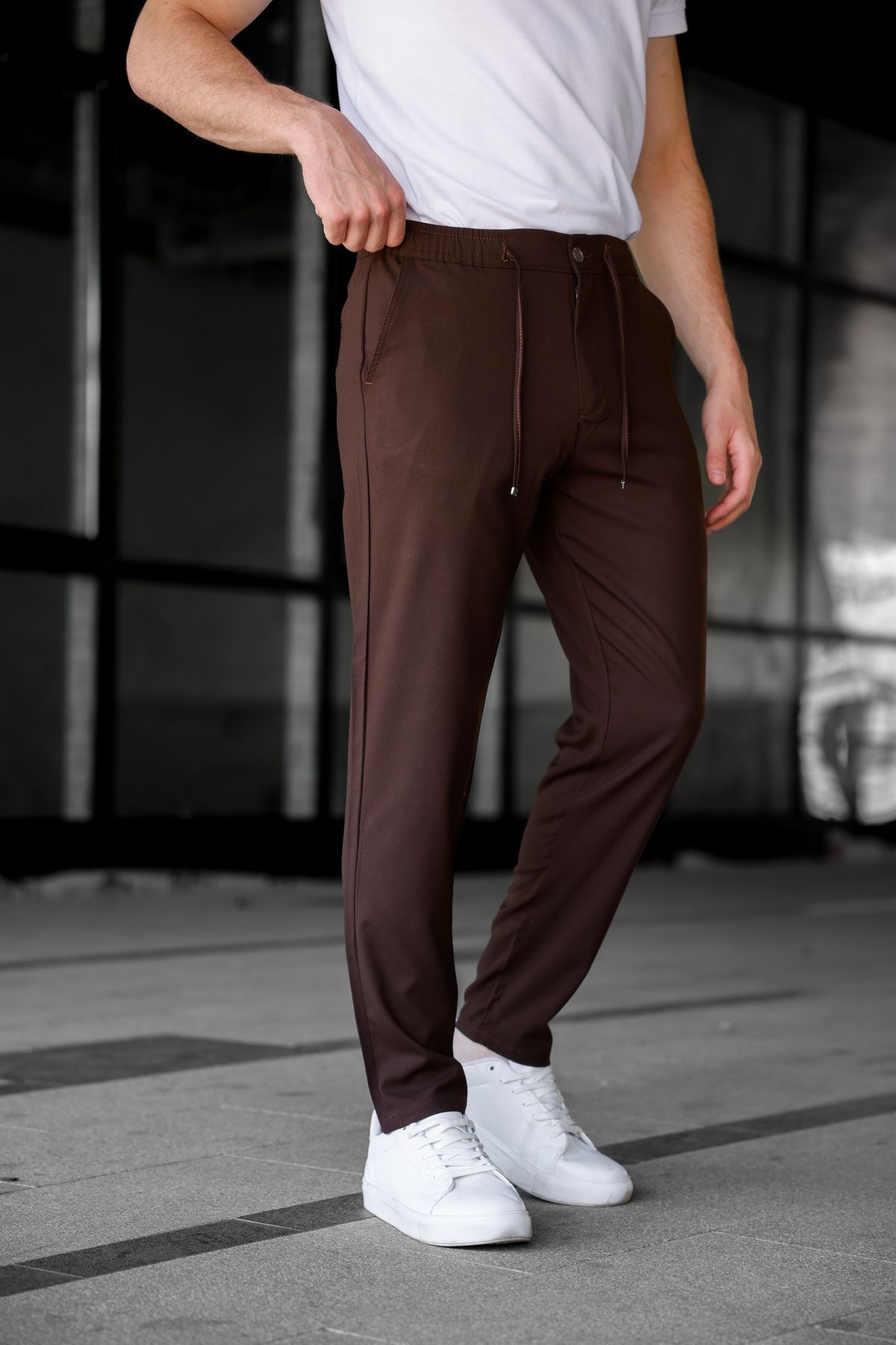 Ser Joven Erkek Kahverengi Relaxed Fit Yandan Cepli Beli Lastikli Bağcıklı Jogger Pantolon
