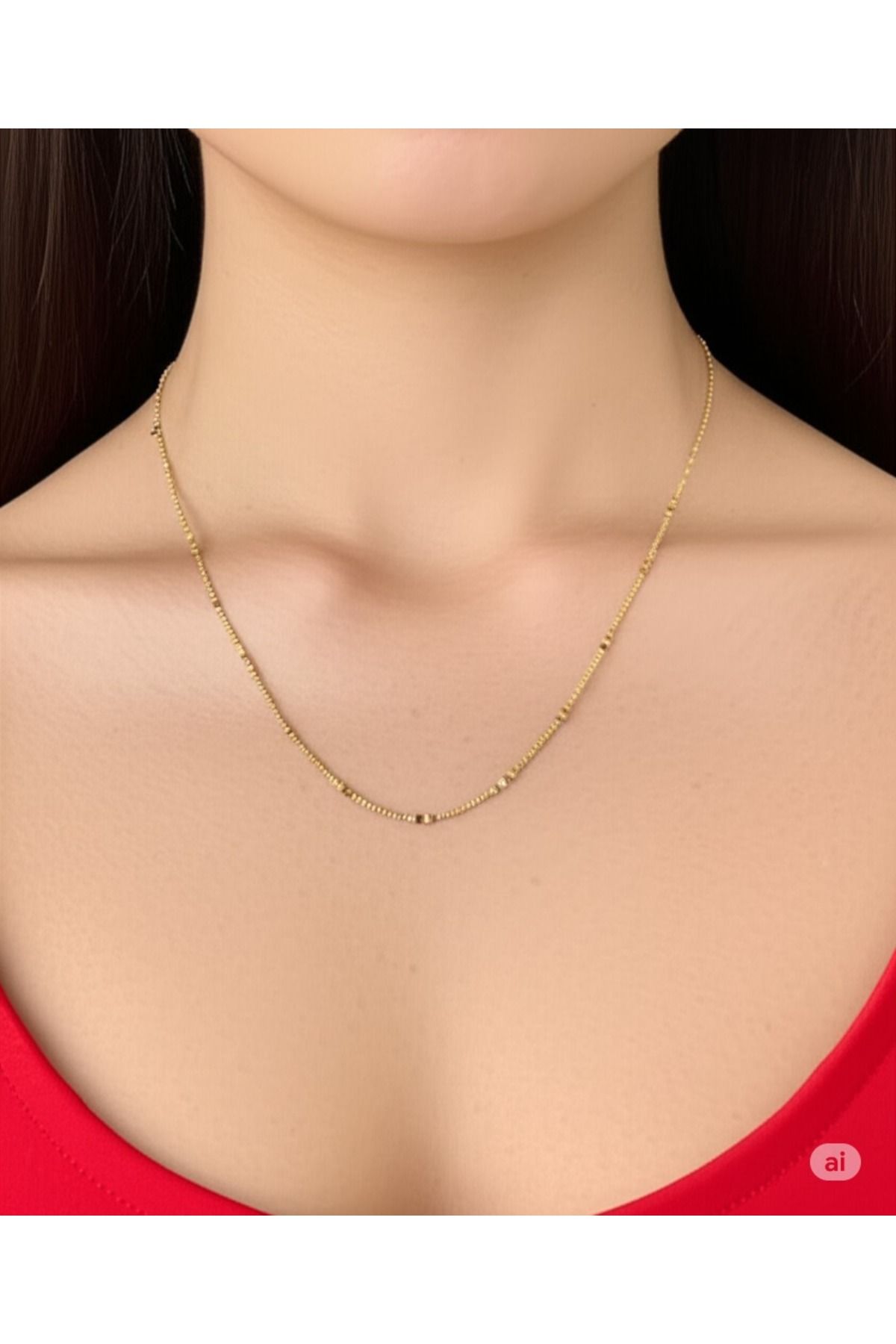 FAMEMUS ACCESSORY Gold Kare Detaylı Zincir Kolye