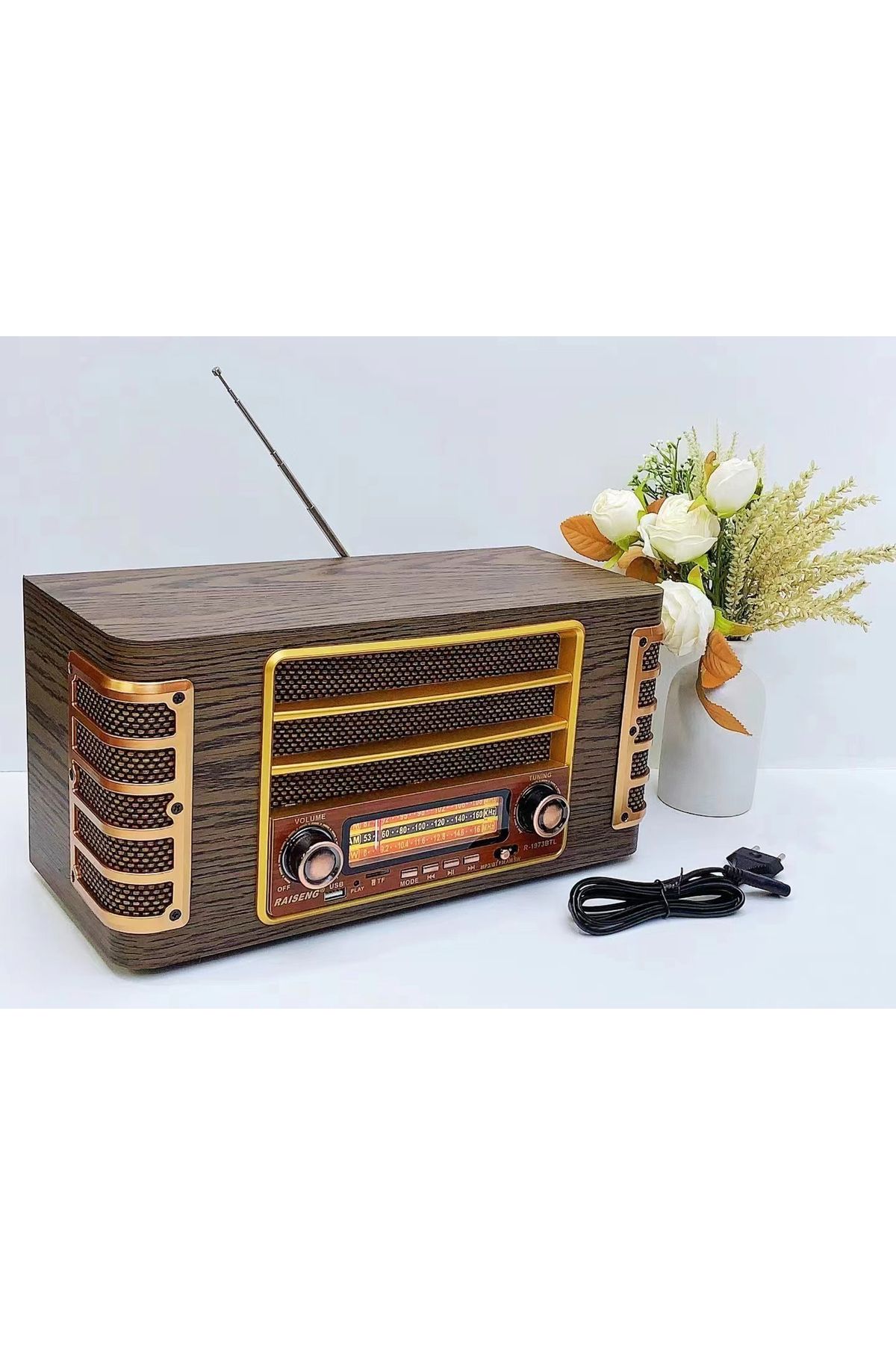 Coverzone Midi Boy Retro Bluetooth Hoparlör Radyo, USB/TF Kart Destekli, Şarjlı Pil ile Çalışan CZ-1973