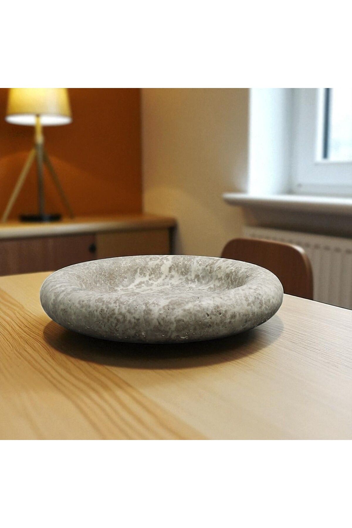 Urestone Mermer Tabak-Gümüş Traverten Kenarlı Tabak- Pinterest Tabak-Traverten -Meyve Tabağı -Sunum Tabağı