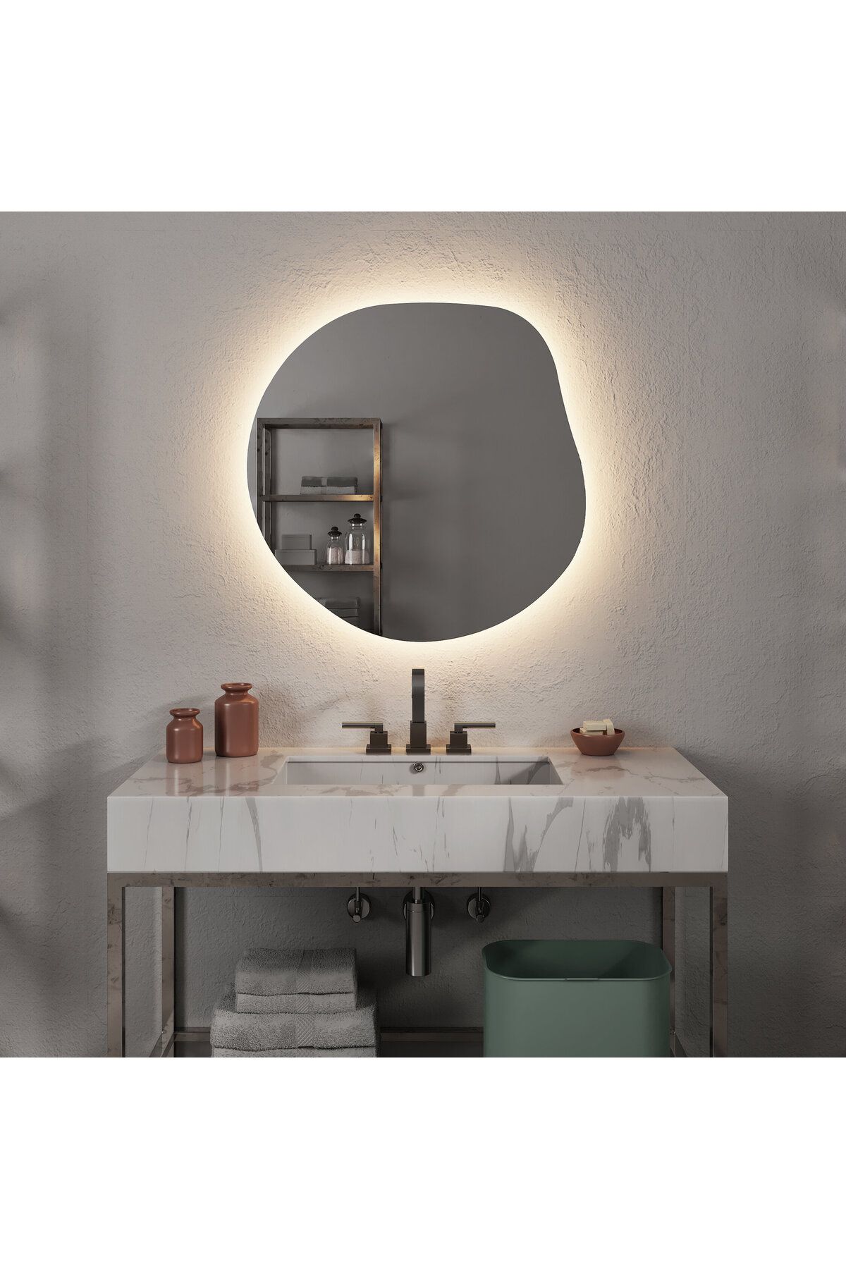 Aypars Atölye Asimetrik LED Duvar Aynası – Aydınlatmalı Modern Banyo Tasarım Ayna