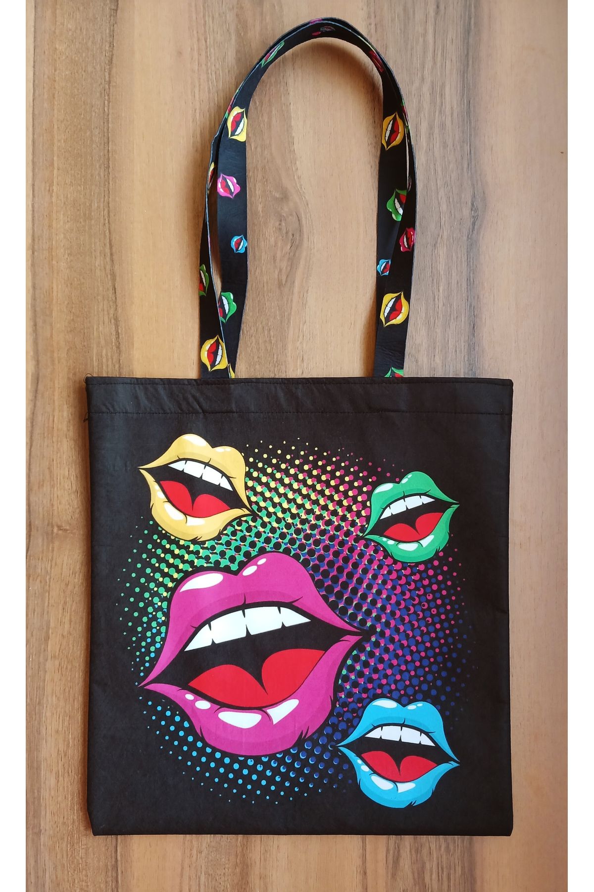 BALVA KONSEPT LIPS - POP ART BEZ PLAJ VE OMUZ ÇANTASI (ÇİFT TARAFLI BASKI)