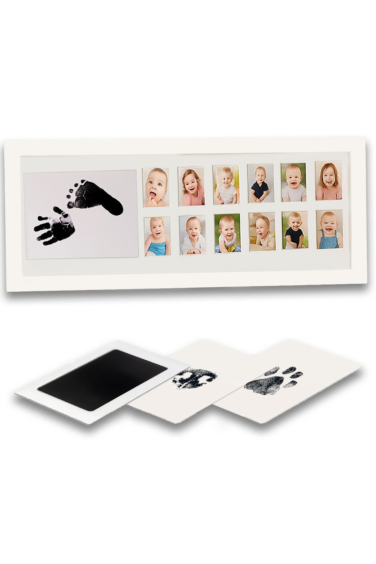 Moky Design 12 Aylık İlk Yıl Bebek Fotoğraf Anı Çerçevesi, El Ayak İzi Kiti, Aylık Konsept Yenidoğan Hediyelik