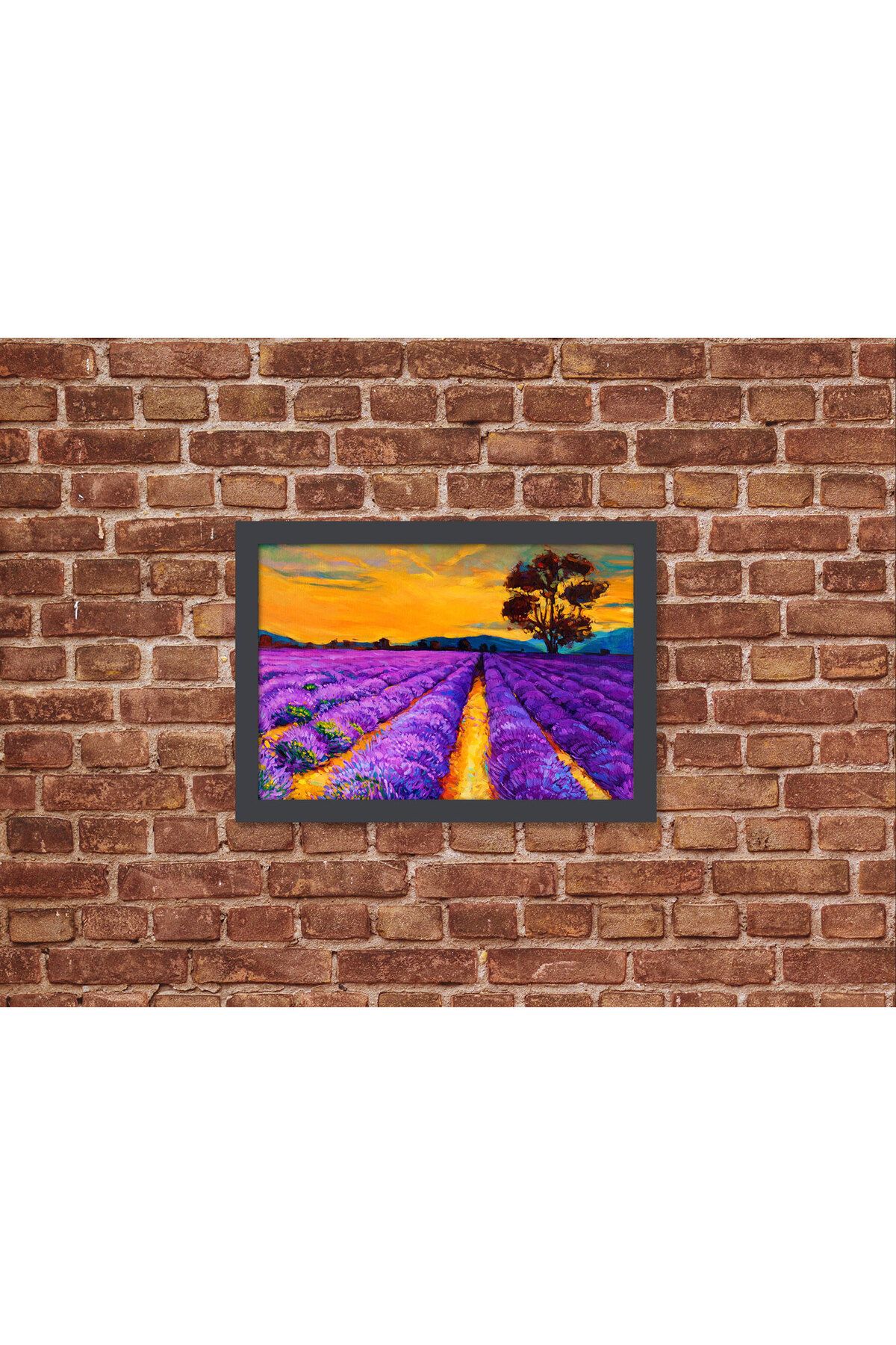 Letbil Reklam Ahşap Kendinden Çerçeveli Tablo - Yağlı Boya Gün Batımı Lavanta, Standart - 20x28cm