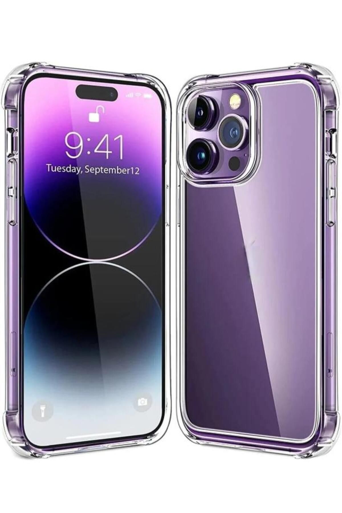 Ehr. iPhone 14 Pro Max Uyumlu Darbe Önleyici Sararmaya Dayanıklı Airbag Korumalı Ultra Slim TPU Şeffaf Si