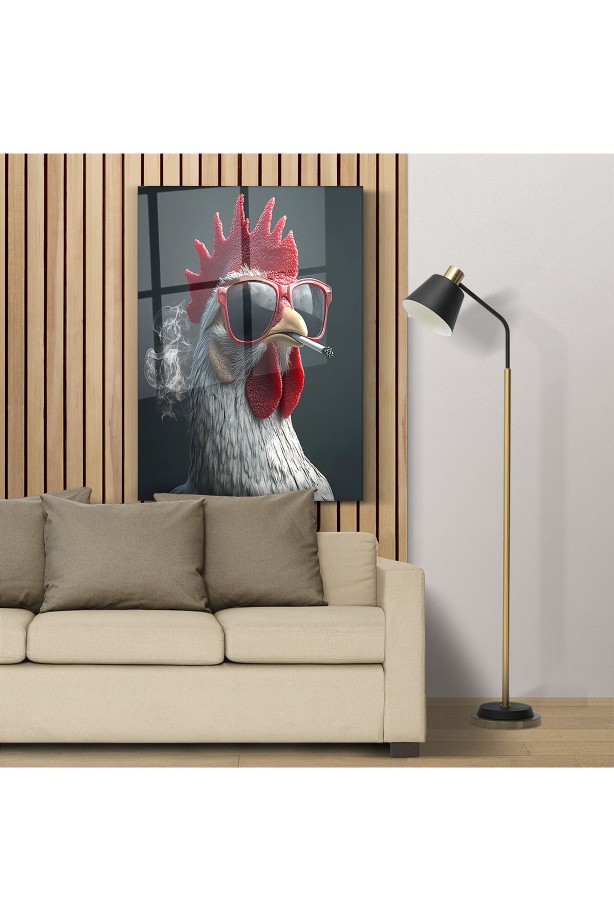 PoyKilArt Cam Tablo - Karizmatik Horoz - Duvar dekorasyonu - Ofis dekorasyonu - Duvar tablosu - DK